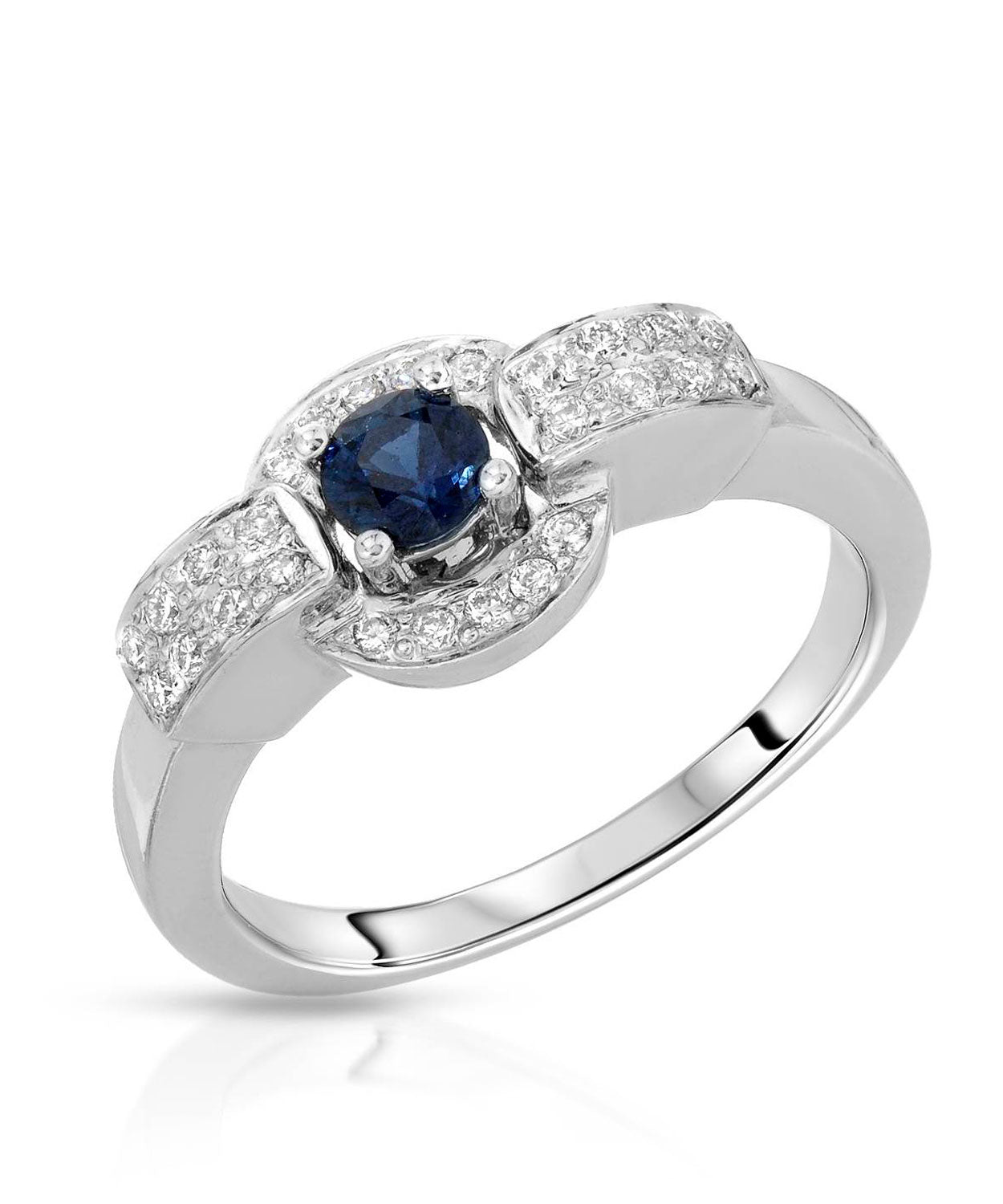 0.55 ctw Natural Blue Sapphire and Diamond 14k White Gold Contemporary Engagement Ring View 1