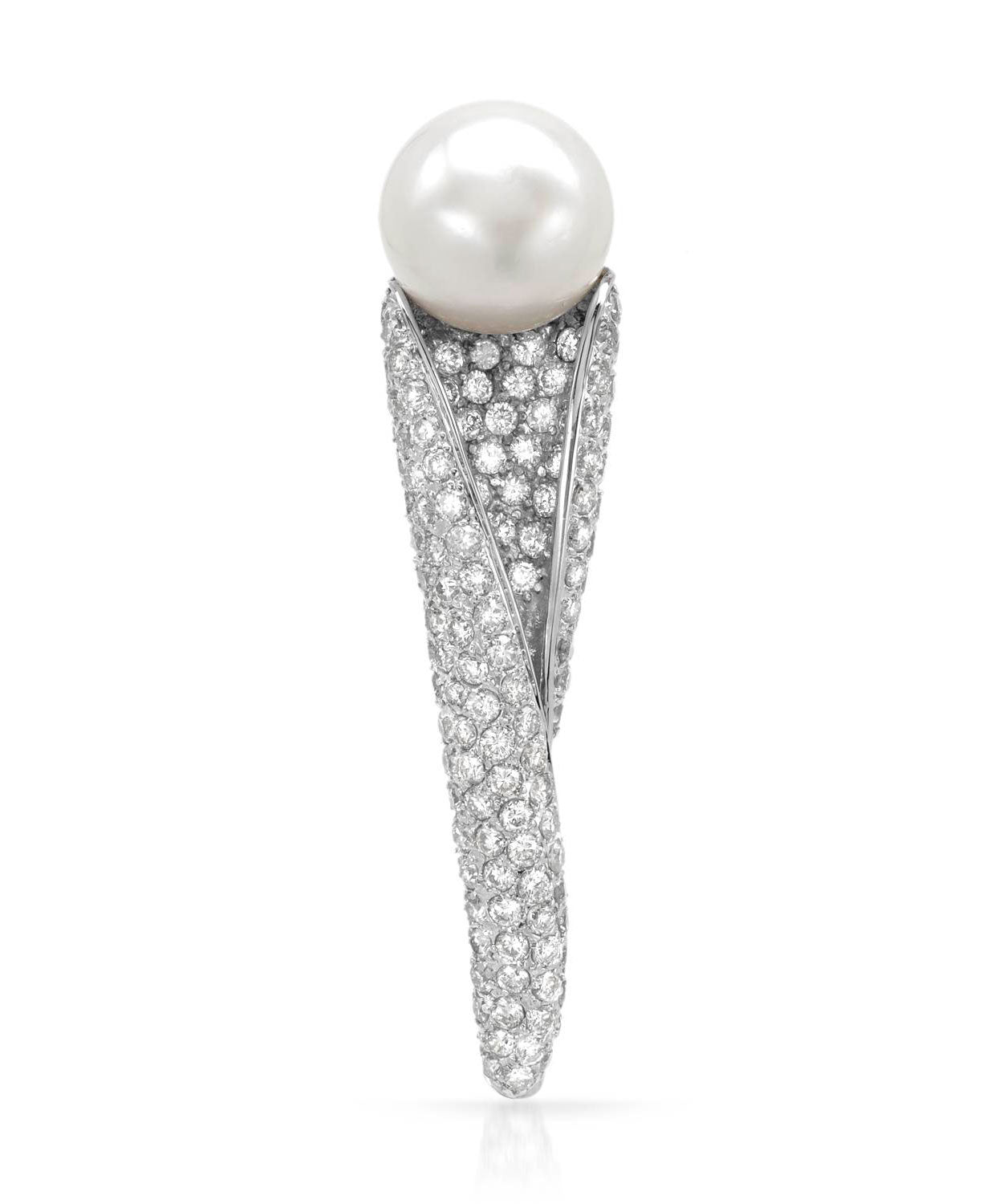 Glamour Collection 4.26 ctw Natural White Freshwater Pearl and Diamond 14k Gold Elegant Brooch View 1