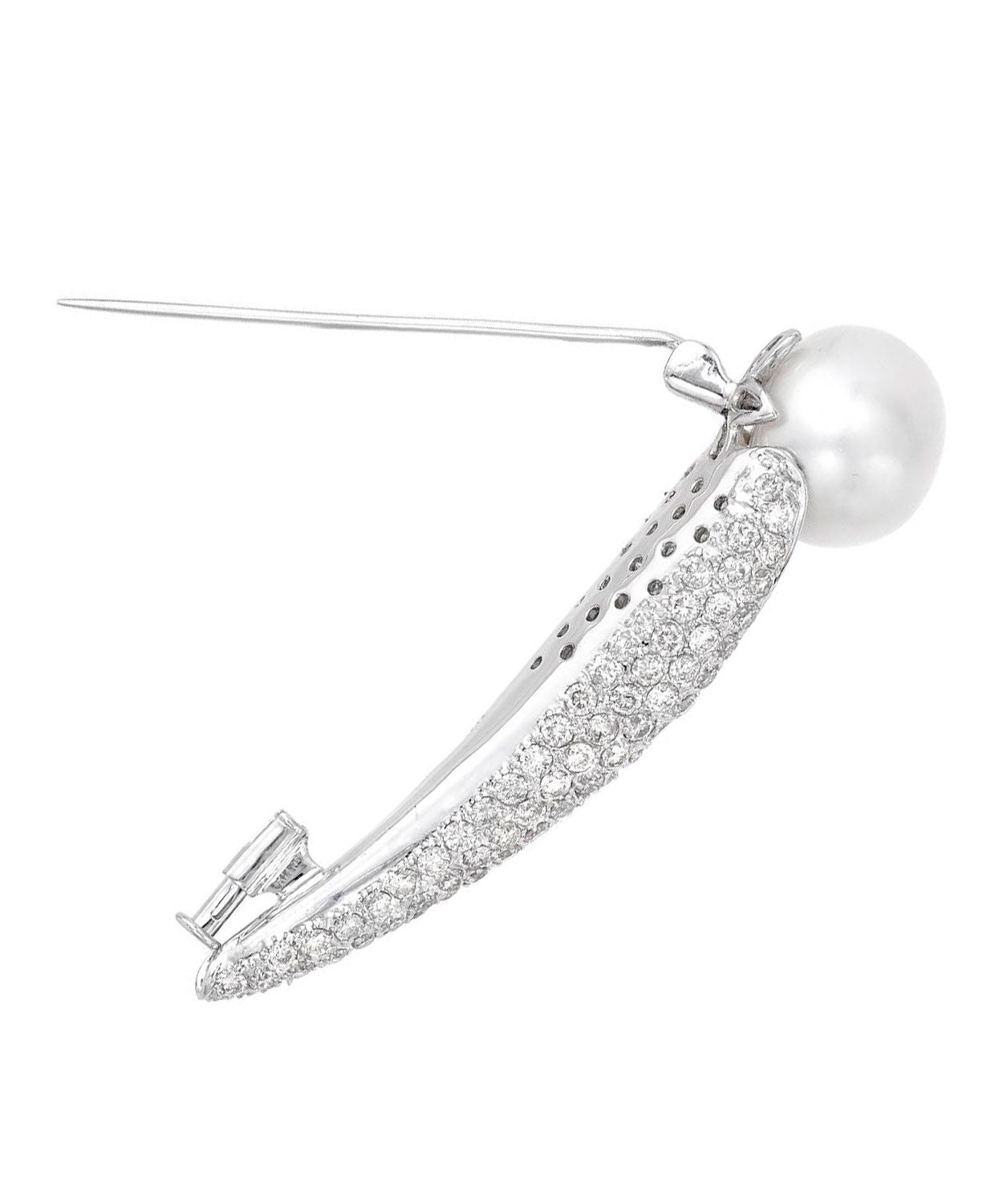 Glamour Collection 4.26 ctw Natural White Freshwater Pearl and Diamond 14k Gold Elegant Brooch View 2