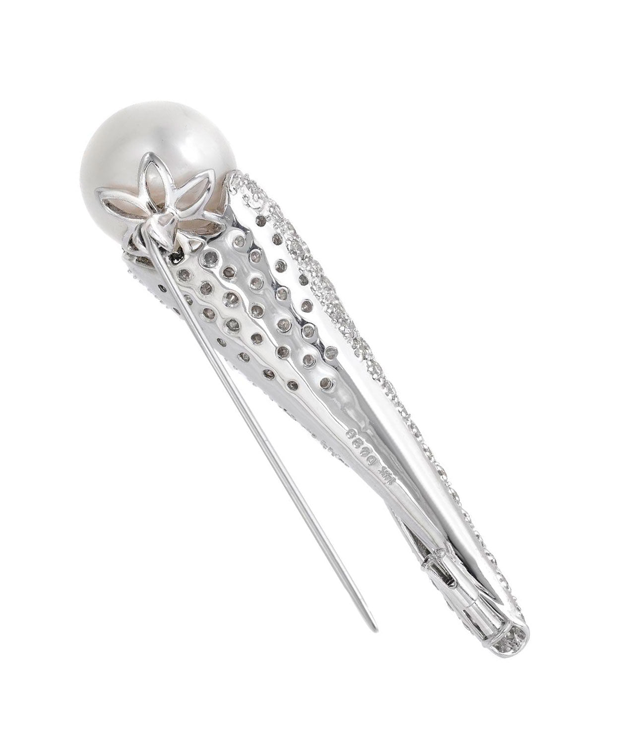 Glamour Collection 4.26 ctw Natural White Freshwater Pearl and Diamond 14k Gold Elegant Brooch View 3