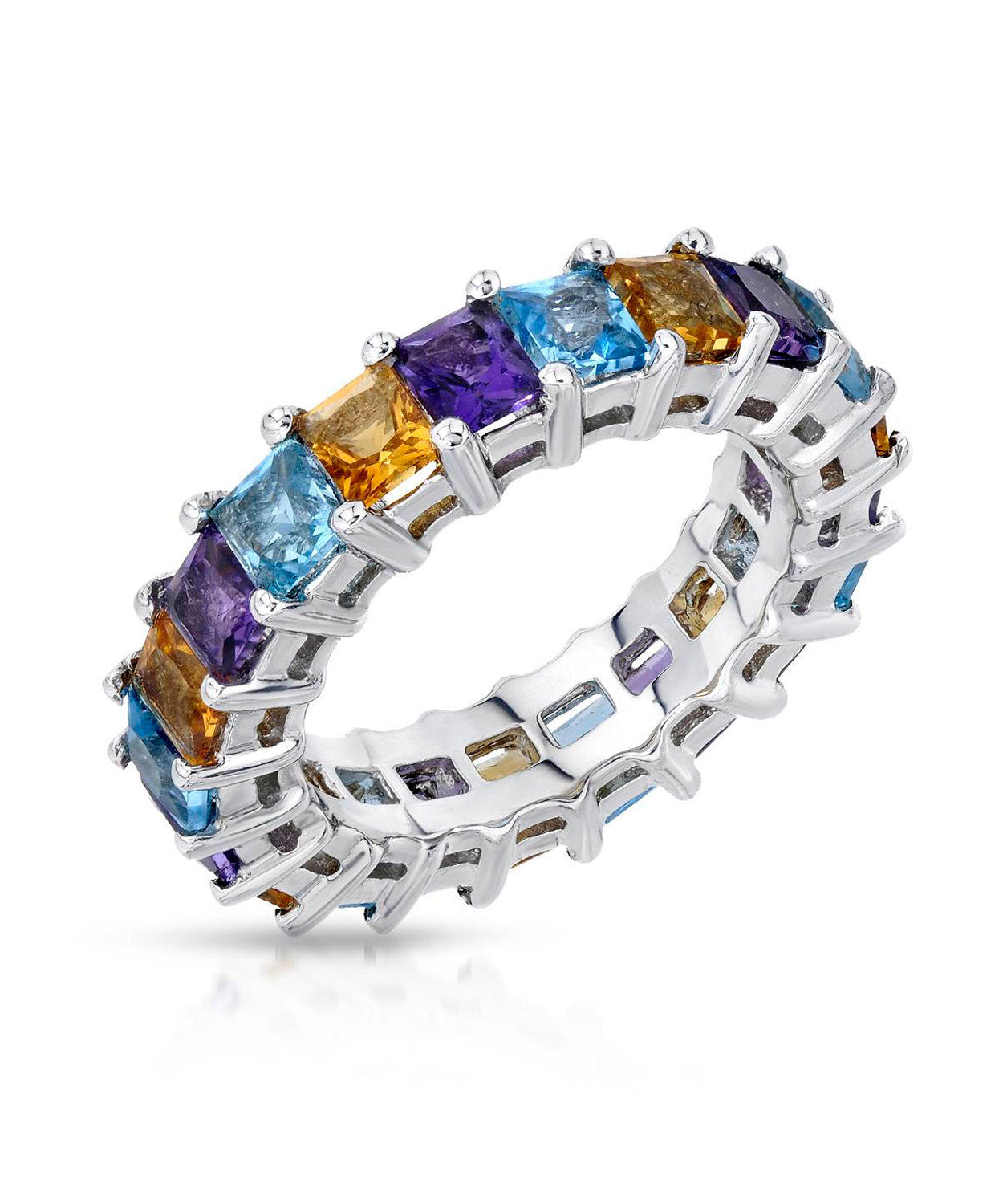 4.43 ctw Natural Sky Blue Topaz, Amethyst and Honey Citrine 14k Gold Eternity Band View 1