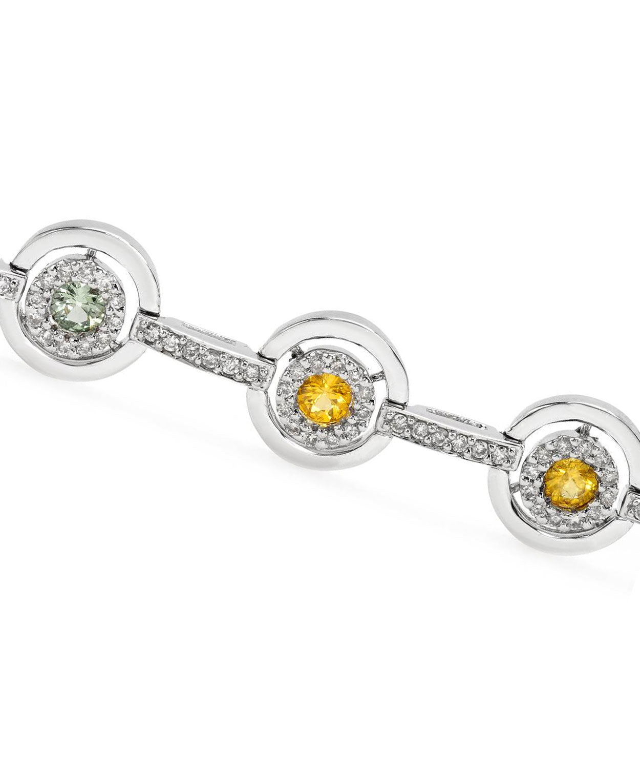 4.80 ctw Natural Multi-Color Sapphire, Diamond and Ruby 14k Gold Rainbow Link Bracelet View 3