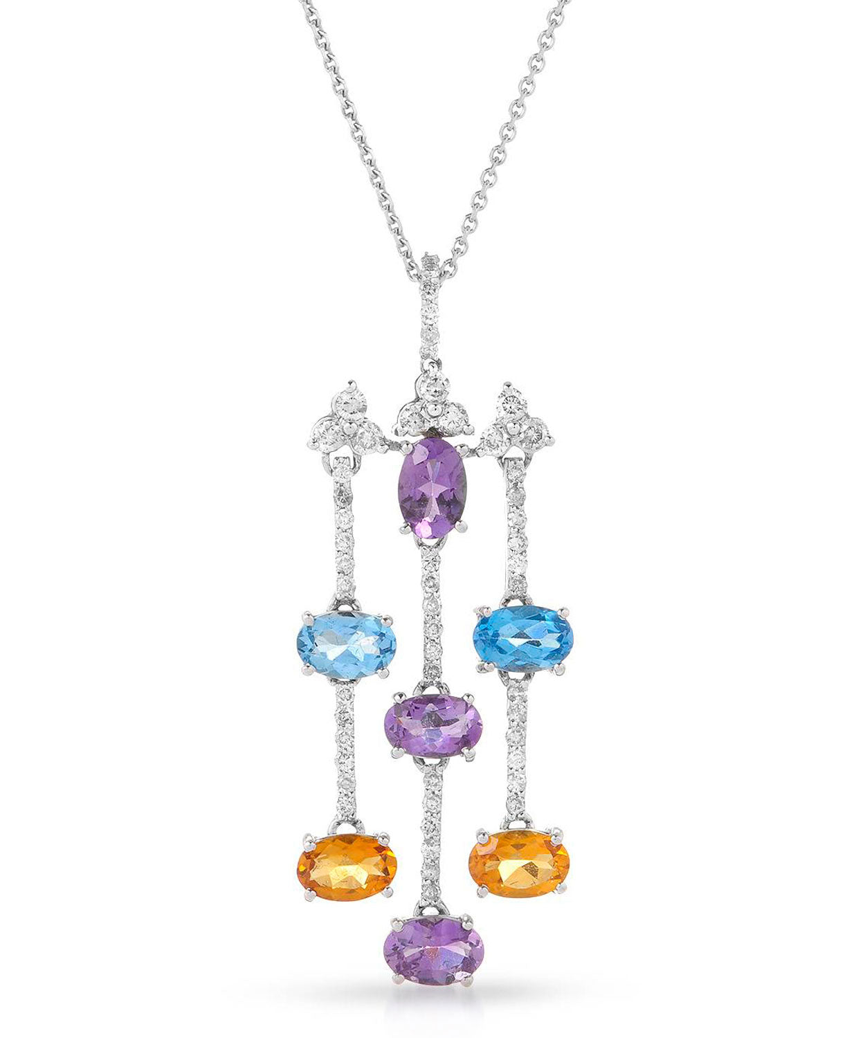 Glamour Collection 3.64 ctw Natural Amethyst, Sky Blue Topaz, Honey Citrine and Diamond 14k Gold Chandelier Pendant With Chain View 1