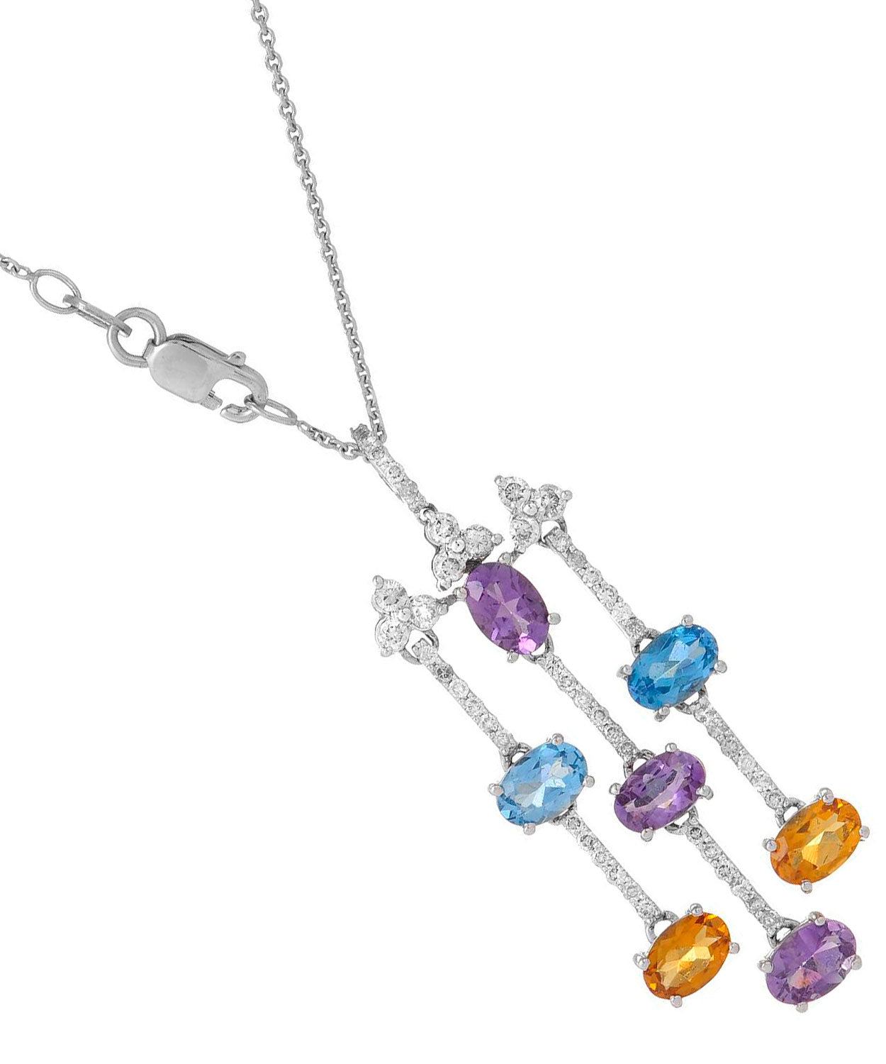 Glamour Collection 3.64 ctw Natural Amethyst, Sky Blue Topaz, Honey Citrine and Diamond 14k Gold Chandelier Pendant With Chain View 2