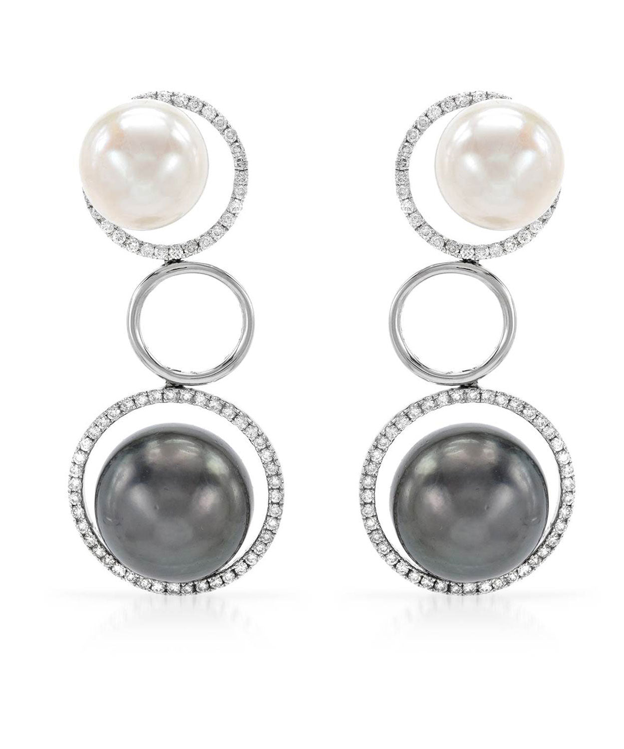 Black & White Collection 0.80 ctw Natural Freshwater Pearl and Diamond 18k White Gold Earrings View 1