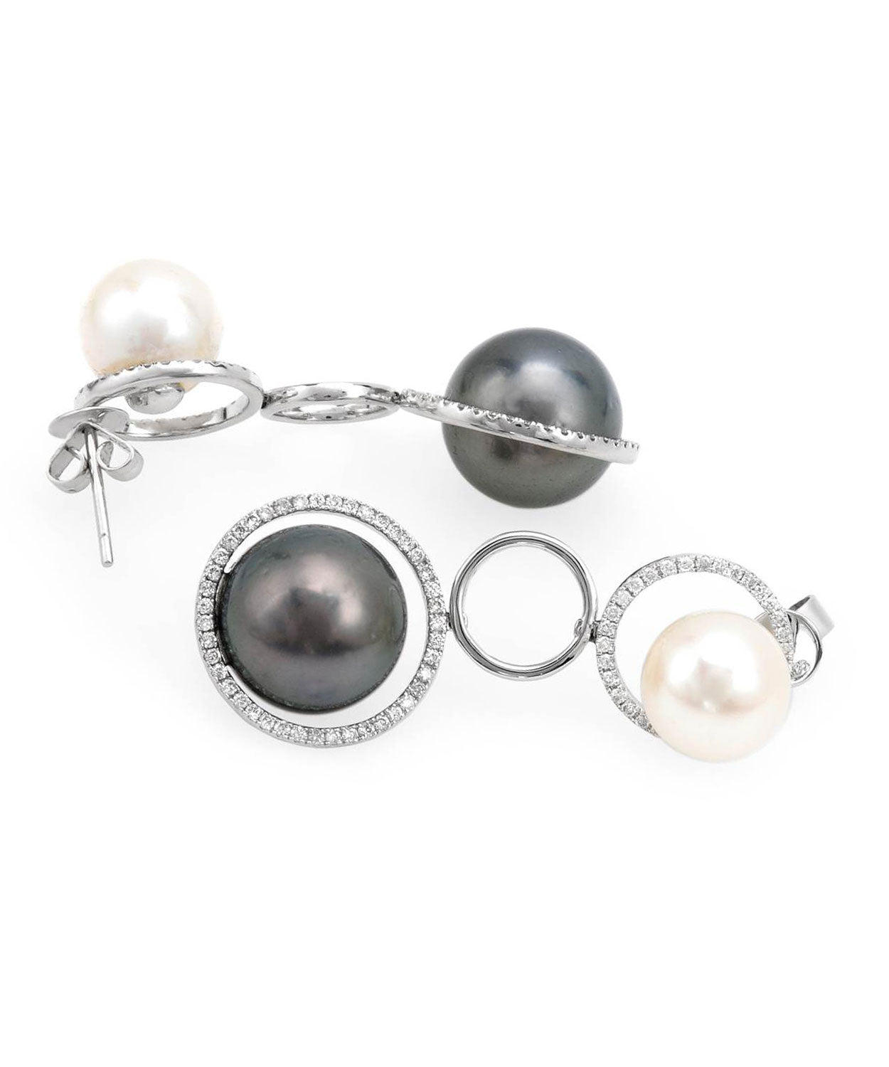 Black & White Collection 0.80 ctw Natural Freshwater Pearl and Diamond 18k White Gold Earrings View 2