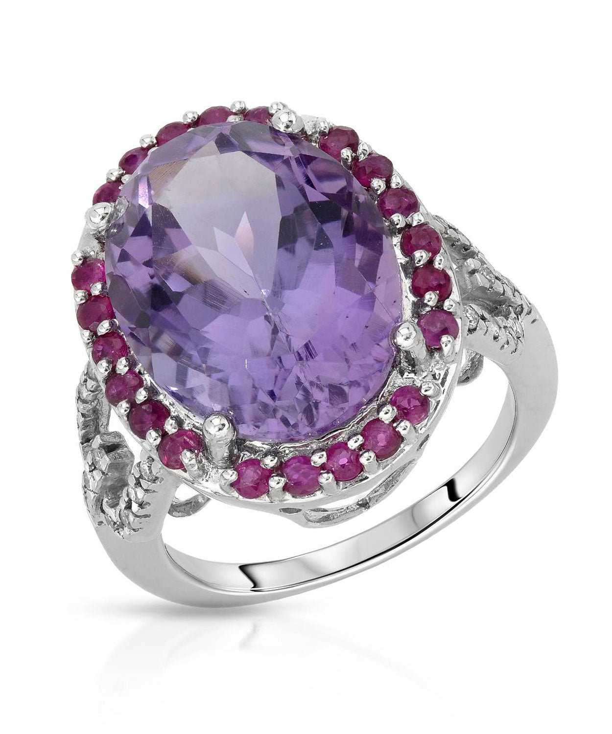 Allure Collection 10.00 ctw Natural Fine Amethyst, Ruby and Diamond 14k Gold Bold Cocktail Ring View 1