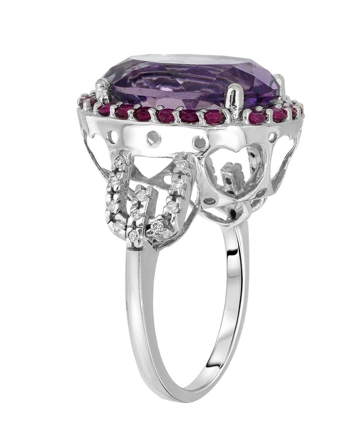 Allure Collection 10.00 ctw Natural Fine Amethyst, Ruby and Diamond 14k Gold Bold Cocktail Ring View 2