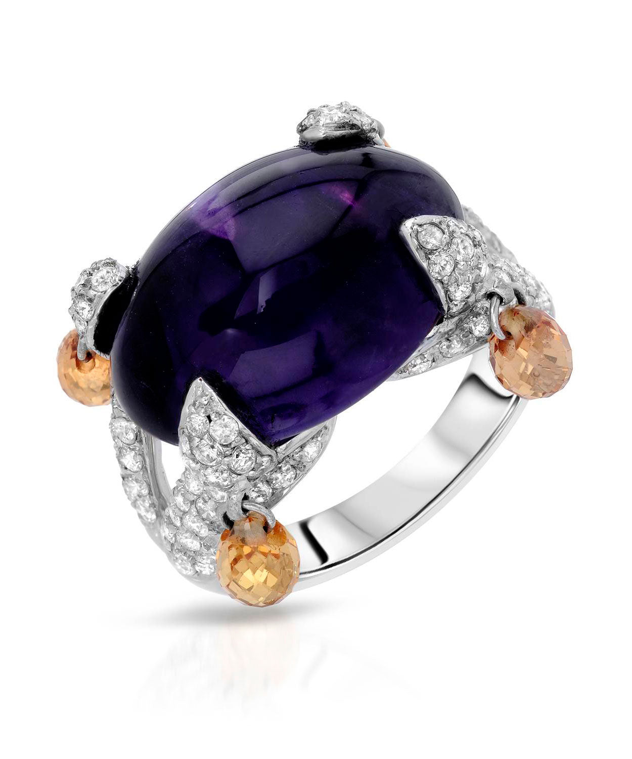 Glamour Collection 15.19 ctw Natural Premium Amethyst, Citrine and Diamond 18k Gold Designer Cocktail Ring View 1