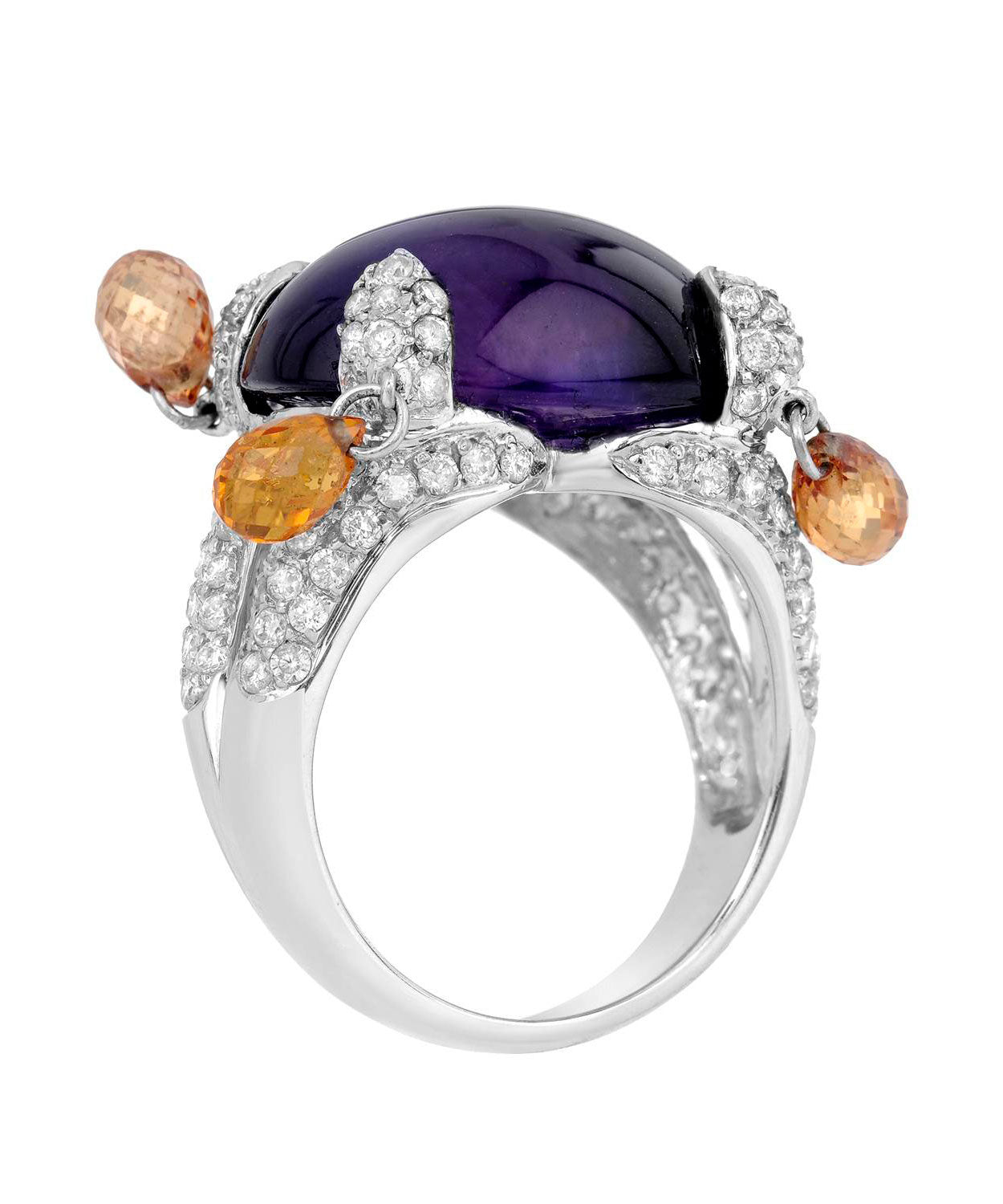 Glamour Collection 15.19 ctw Natural Premium Amethyst, Citrine and Diamond 18k Gold Designer Cocktail Ring View 2