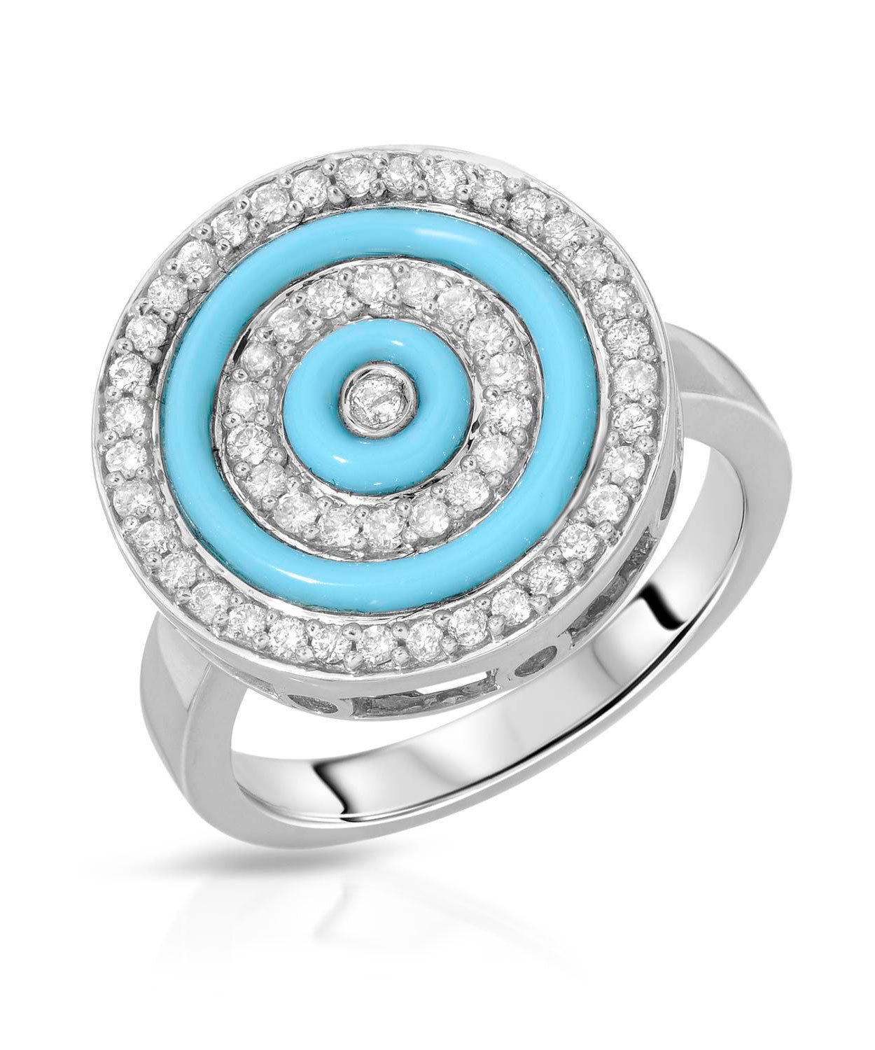 1.20 ctw Created Turquoise and Diamond 14k Gold Halo Right Hand Ring View 1
