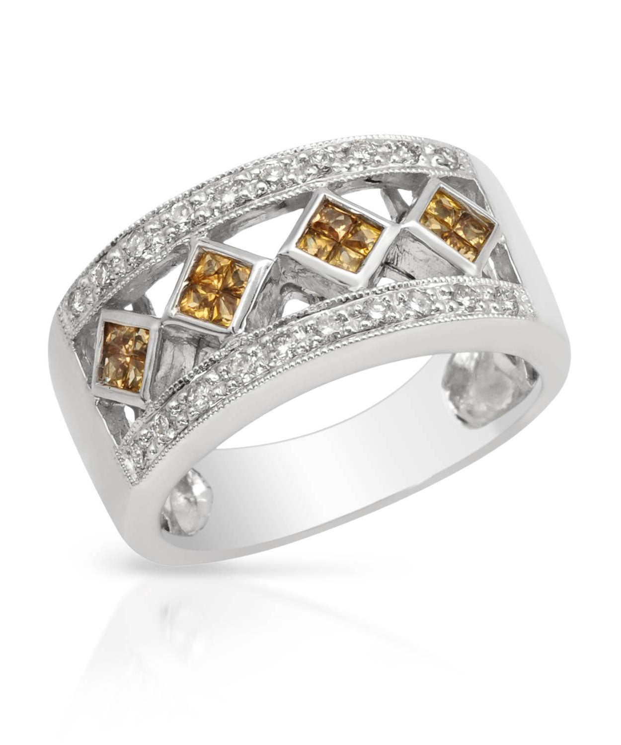 0.65 ctw Natural Yellow Sapphire and Diamond 14k White Gold Bold Band View 1