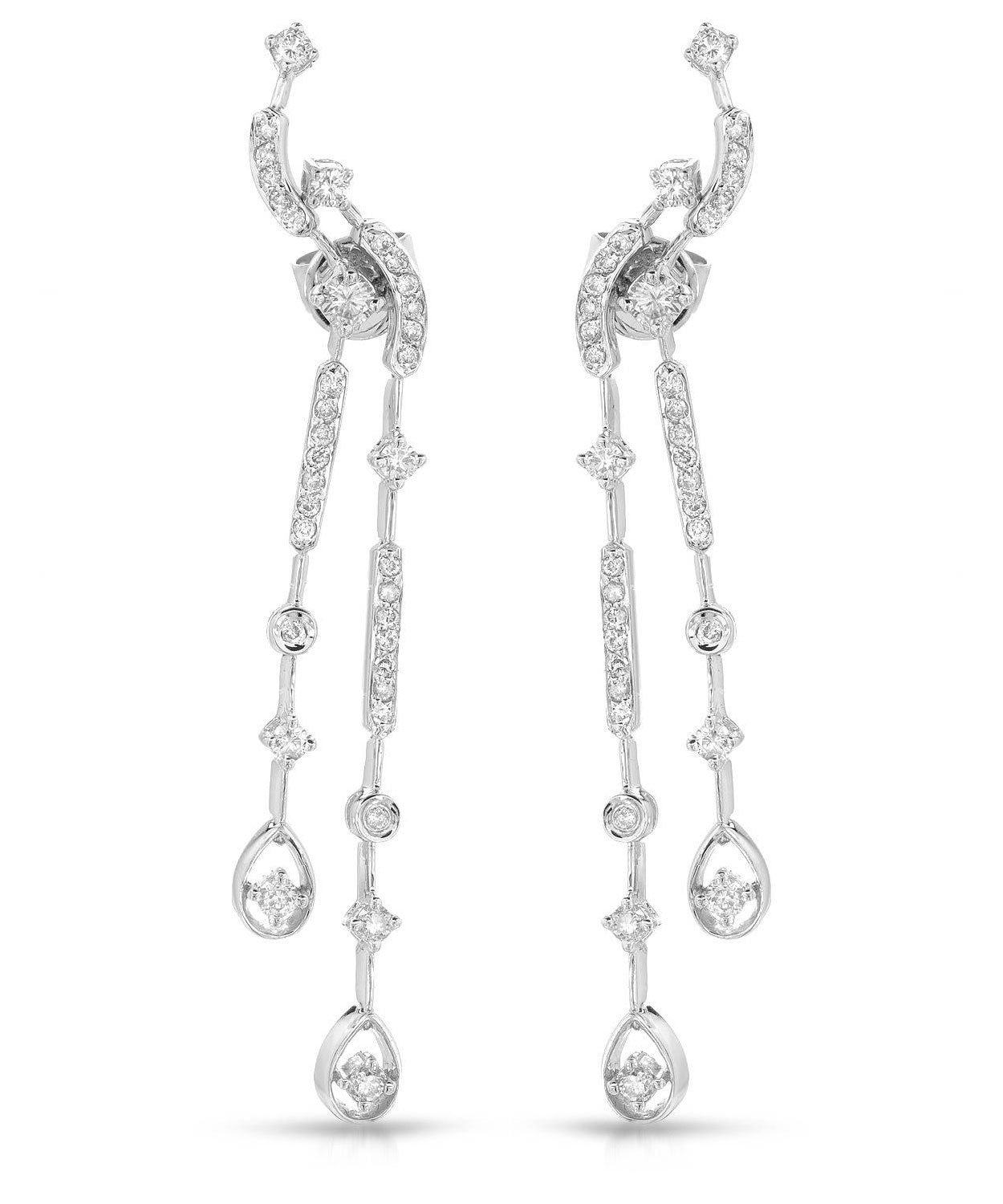 Glamour Collection 1.00 ctw Diamond 14k White Gold Elegant Dangle Earrings View 1