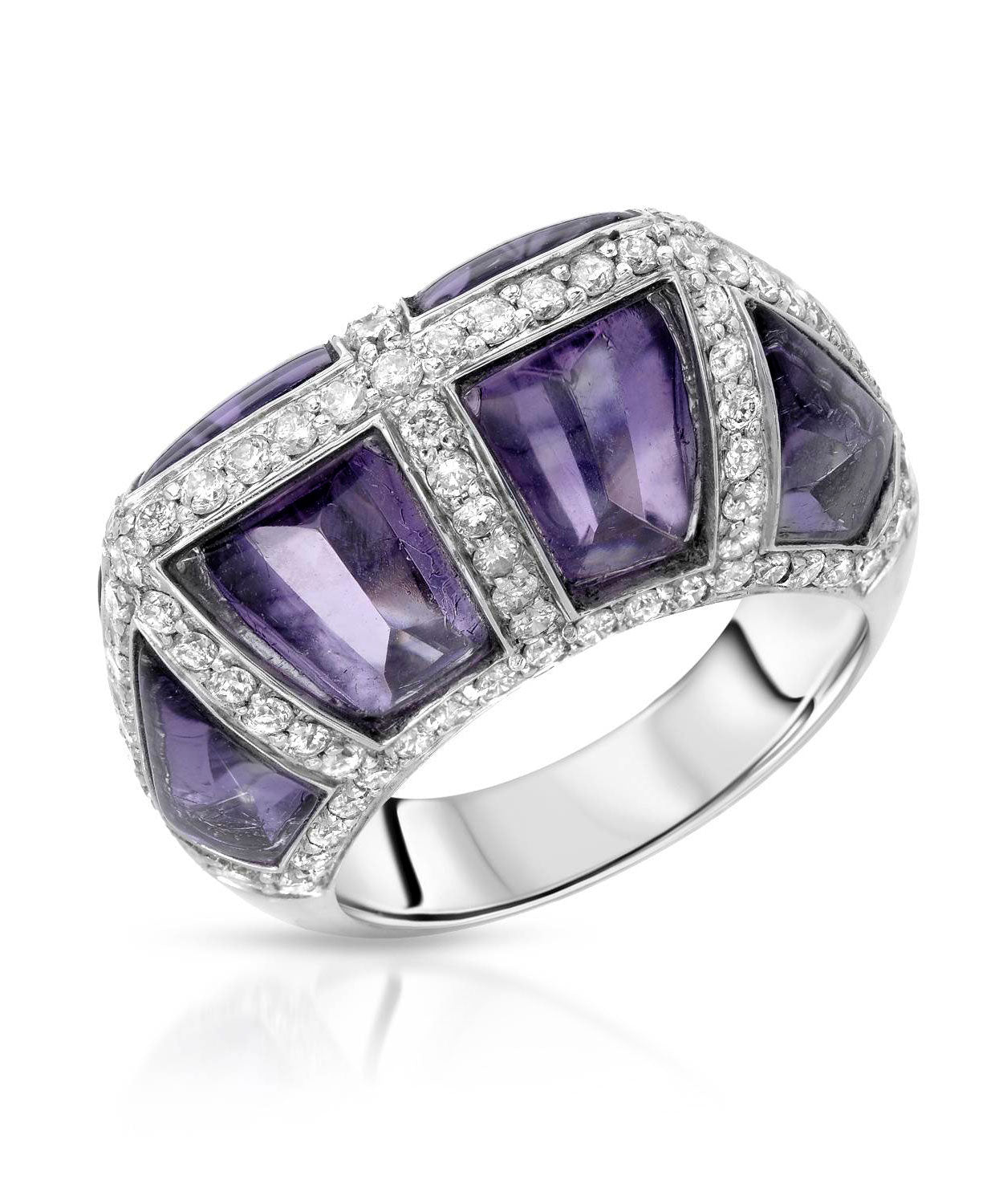 Glamour Collection 10.65 ctw Natural Fine Amethyst and Diamond 18k White Gold Designer Cocktail Ring View 1