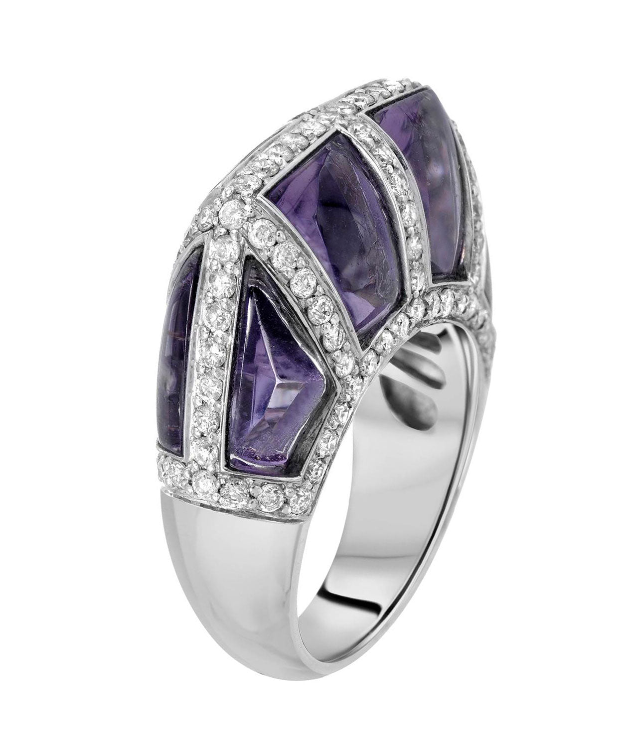 Glamour Collection 10.65 ctw Natural Fine Amethyst and Diamond 18k White Gold Designer Cocktail Ring View 2