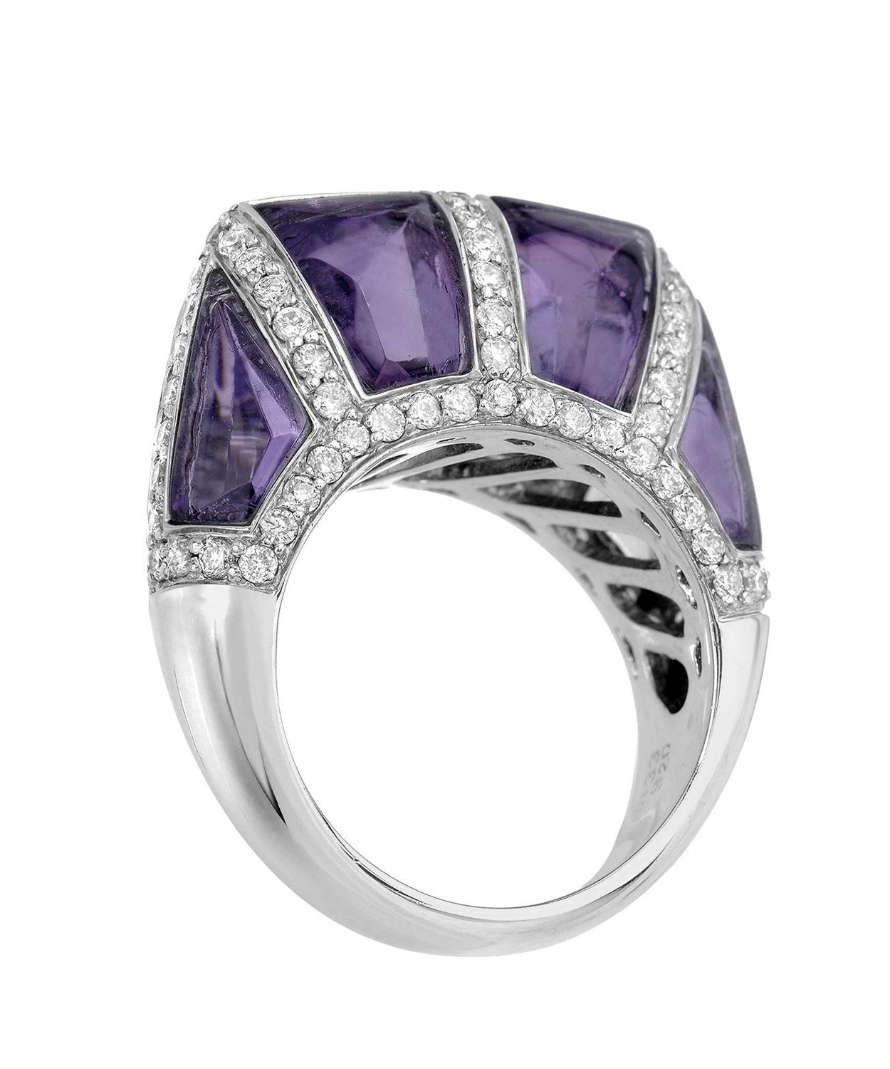 Glamour Collection 10.65 ctw Natural Fine Amethyst and Diamond 18k White Gold Designer Cocktail Ring View 3