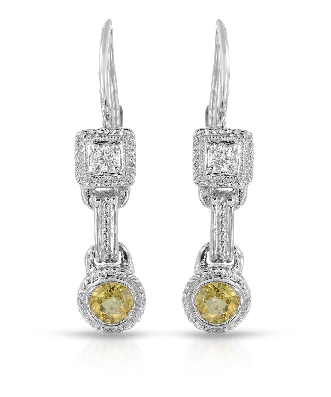 0.93 ctw Natural Yellow Sapphire and Diamond 14k White Gold Dangle Earrings View 1