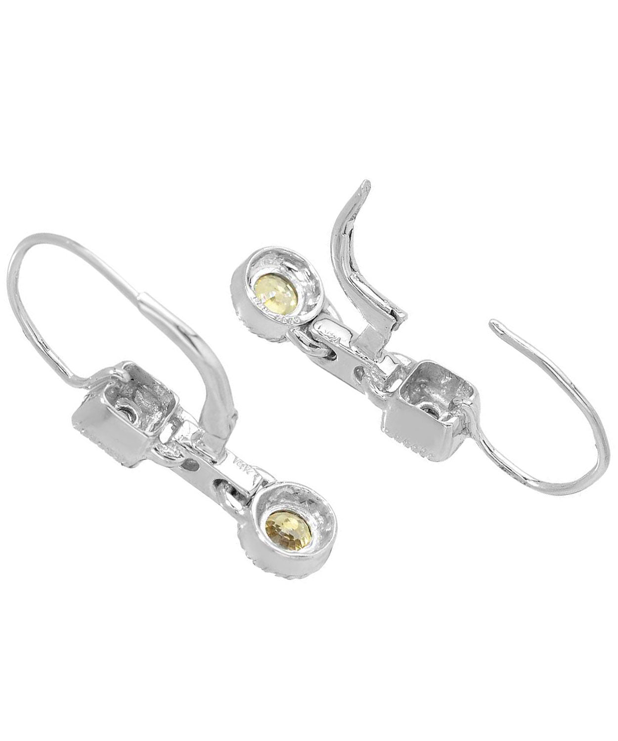 0.93 ctw Natural Yellow Sapphire and Diamond 14k White Gold Dangle Earrings View 2