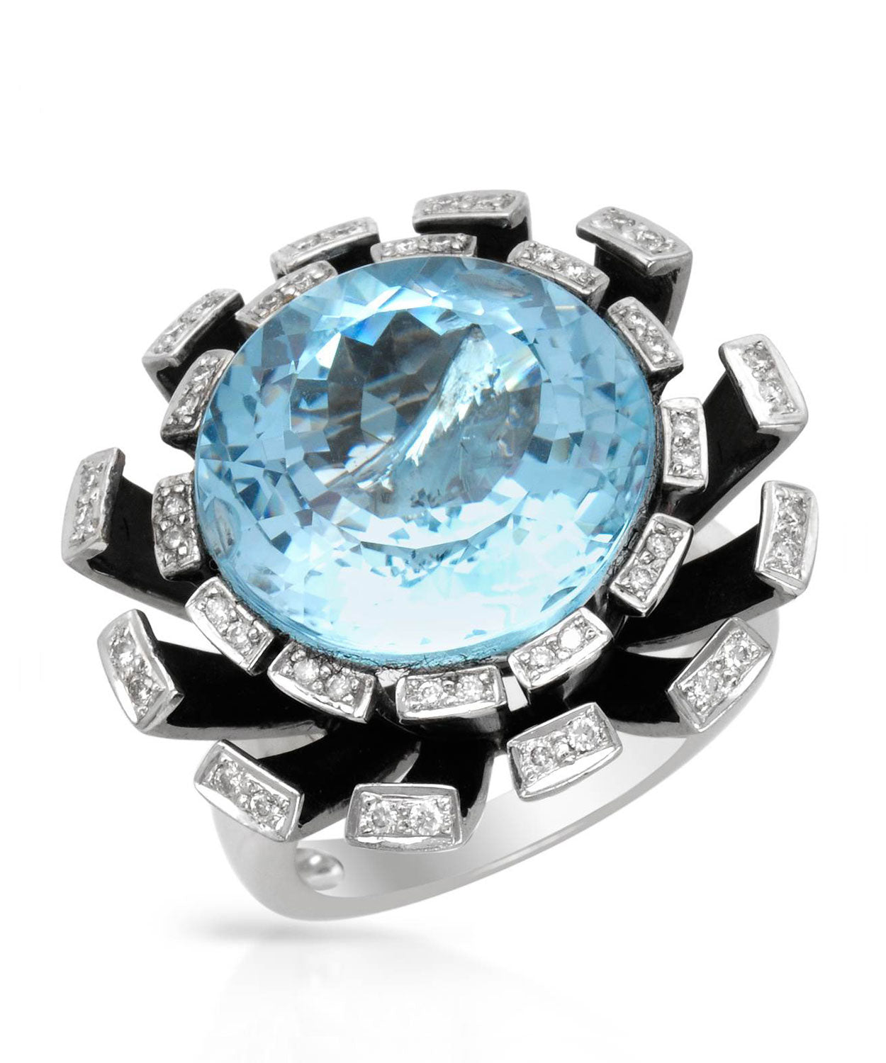 Glamour Collection 19.50 ctw Natural Sky Blue Topaz and Diamond 18k Gold Flower Cocktail Ring View 1