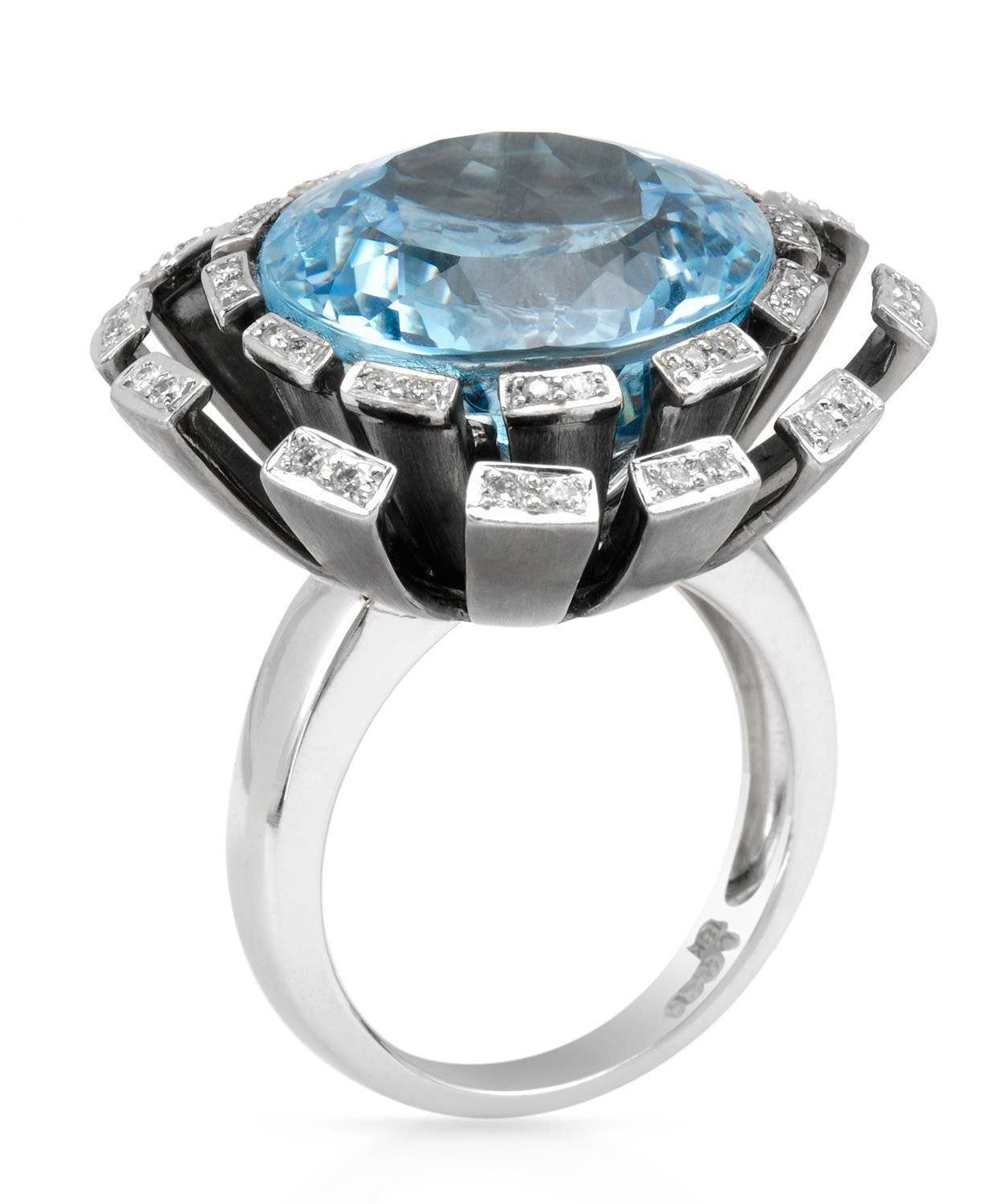 Glamour Collection 19.50 ctw Natural Sky Blue Topaz and Diamond 18k Gold Flower Cocktail Ring View 2