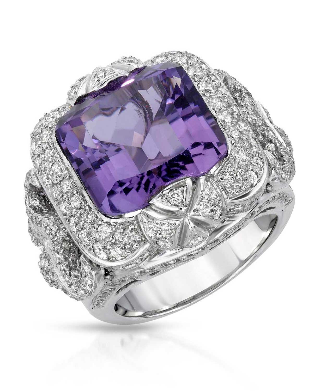Glamour Collection 12.90 ctw Natural Amethyst and Diamond 18k Gold Bold Cocktail Ring View 1