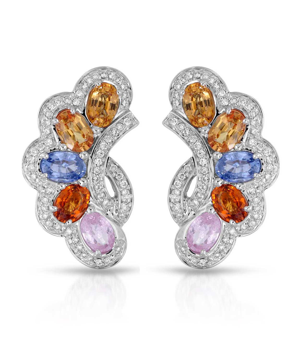6.18 ctw Natural Multi-Color Sapphire and Diamond 14k White Gold Cocktail Earrings View 1