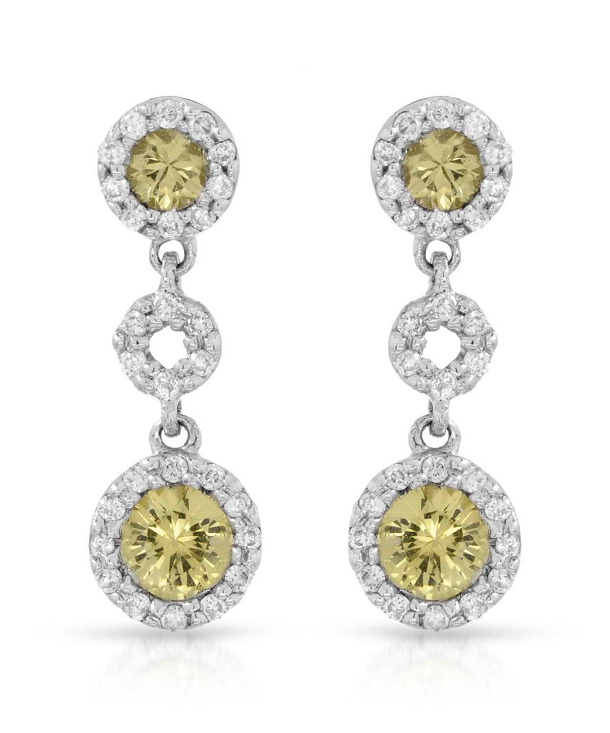 1.05 ctw Natural Yellow Sapphire and Diamond 14k White Gold Halo Dangle Earrings View 1