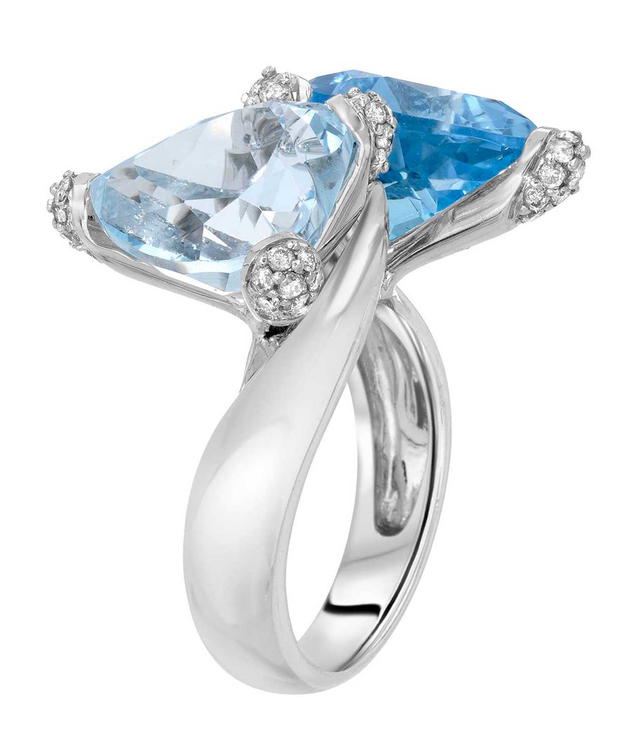 16.19 ctw Natural Swiss Blue Topaz and Diamond 14k Gold Double Heart Cocktail Ring View 2