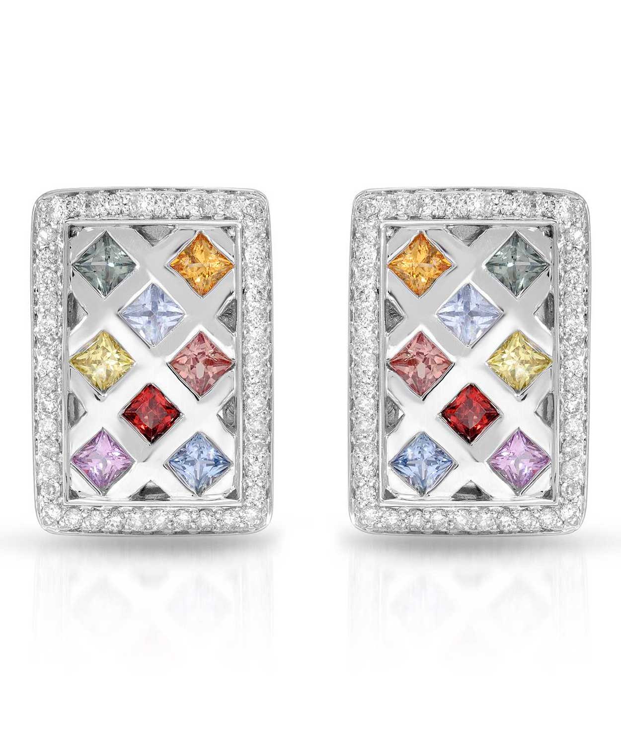 Glamour Collection 3.75 ctw Natural Multi-Color Sapphire and Diamond 14k Gold Rectangle Cocktail Earrings View 1