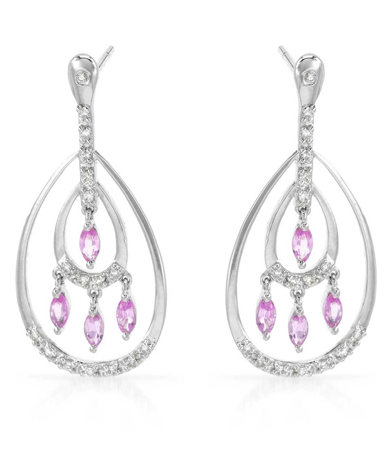 1.18 ctw Natural Pink Sapphire and Diamond 14k Gold Drop Chandelier Earrings View 1