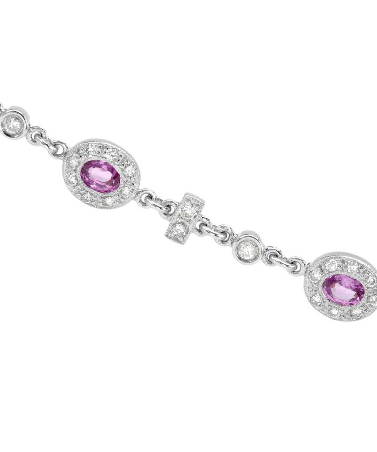 3.00 ctw Natural Pink Sapphire and Diamond 14k White Gold Oval Link Bracelet View 2