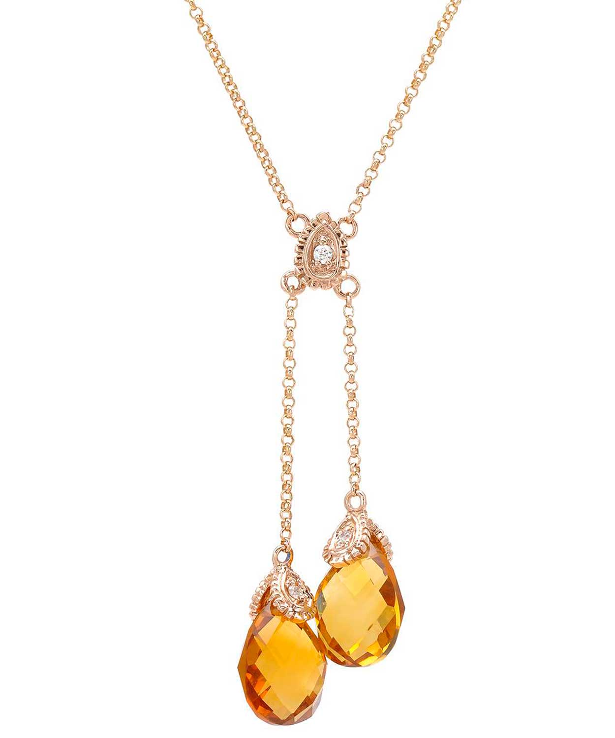 5.04 ctw Natural Honey Citrine and Diamond 14k Rose Gold Drop Necklace View 1