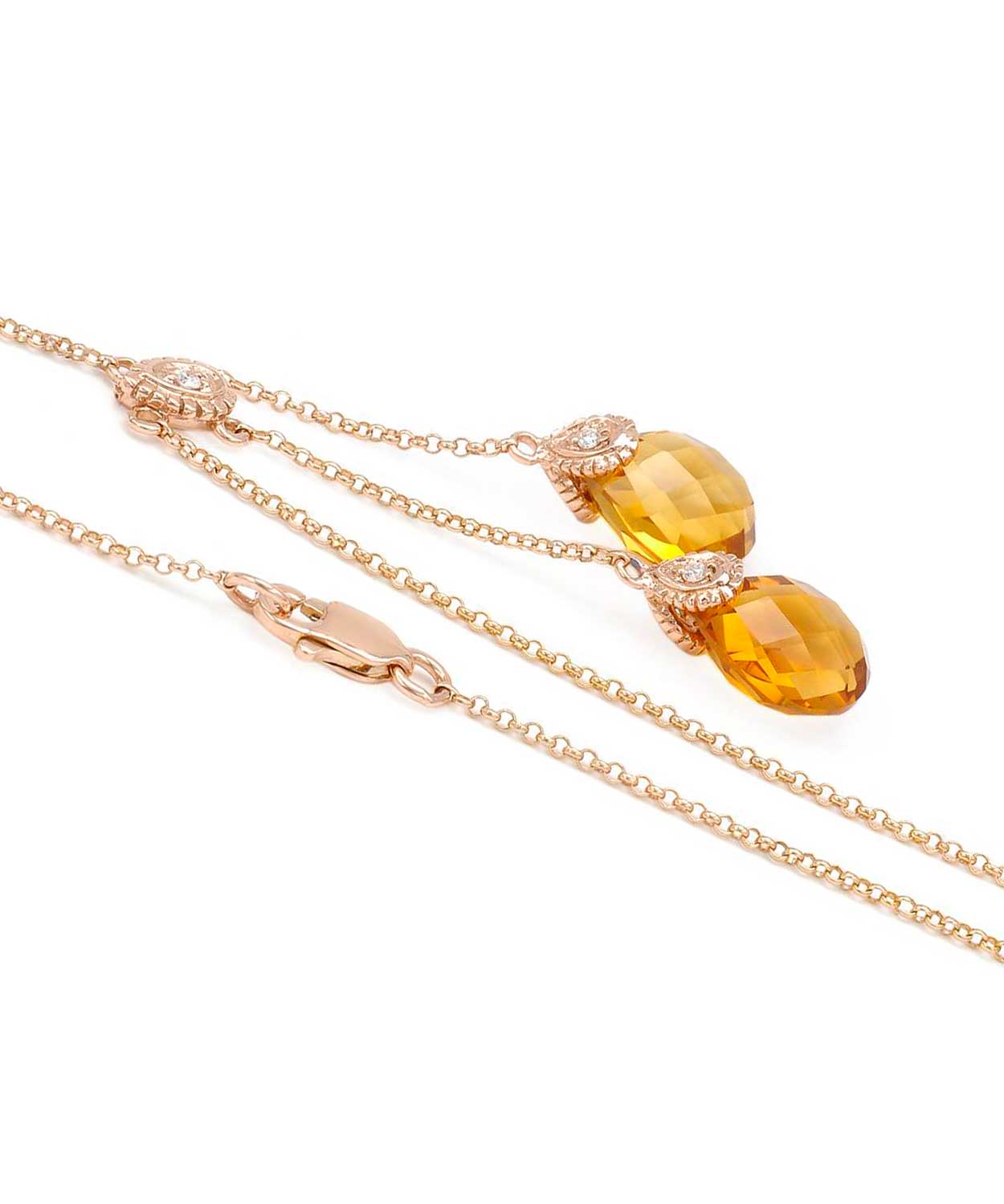 5.04 ctw Natural Honey Citrine and Diamond 14k Rose Gold Drop Necklace View 2