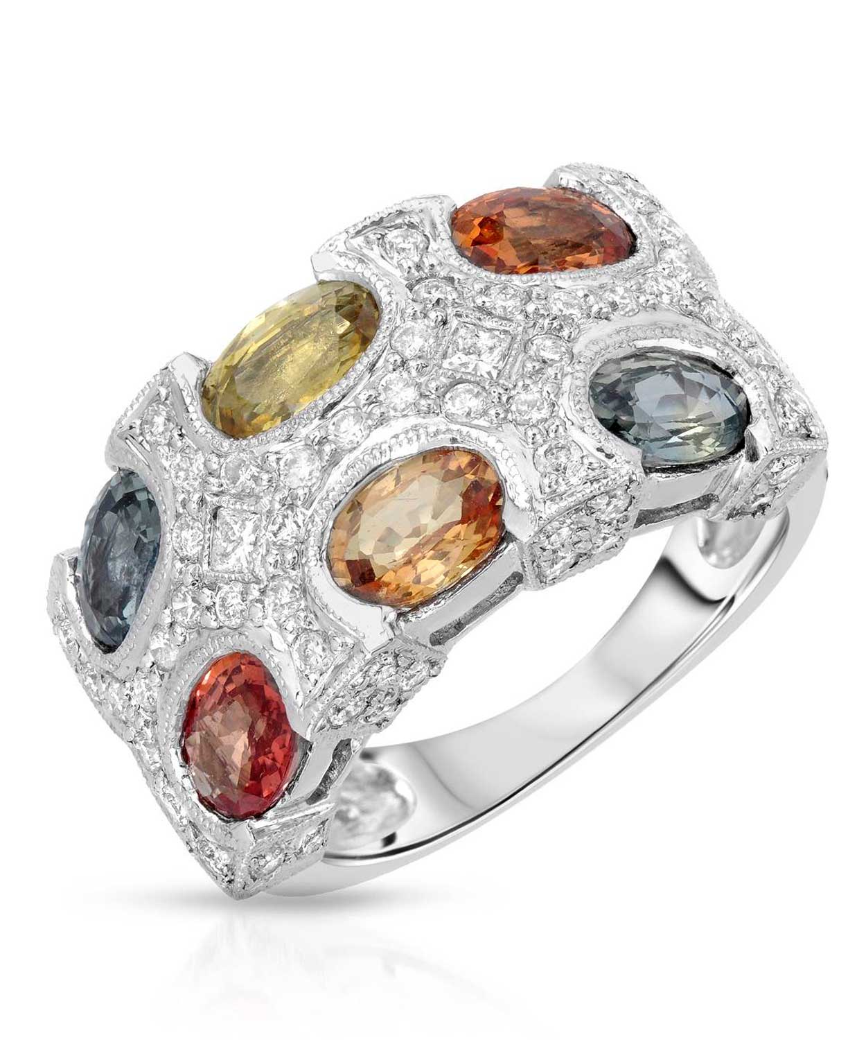 Glamour Collection 4.30 ctw Natural Multi-Color Sapphire and Diamond 18k Gold Right Hand Ring View 1