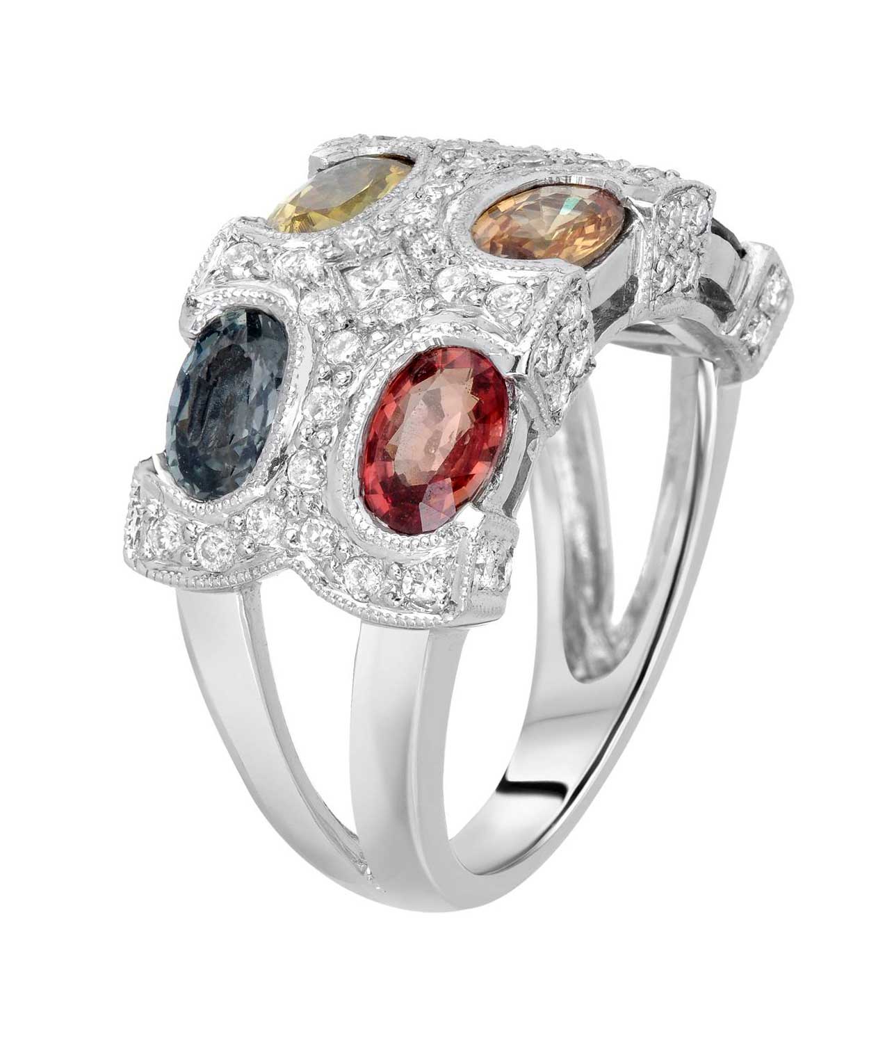 Glamour Collection 4.30 ctw Natural Multi-Color Sapphire and Diamond 18k Gold Right Hand Ring View 2