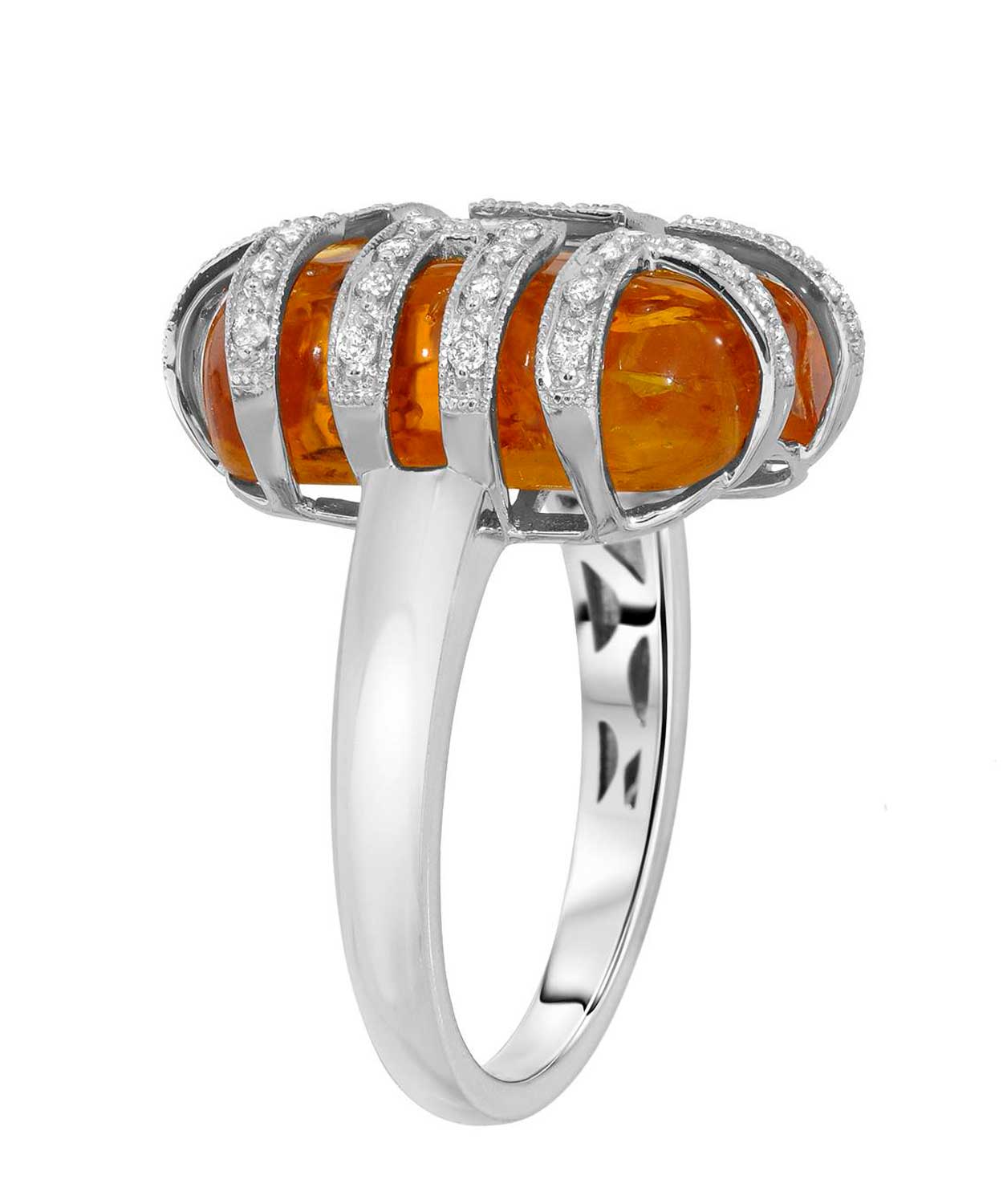 4.92 ctw Natural Honey Amber and Diamond 14k White Gold Art Deco Style Ring View 2