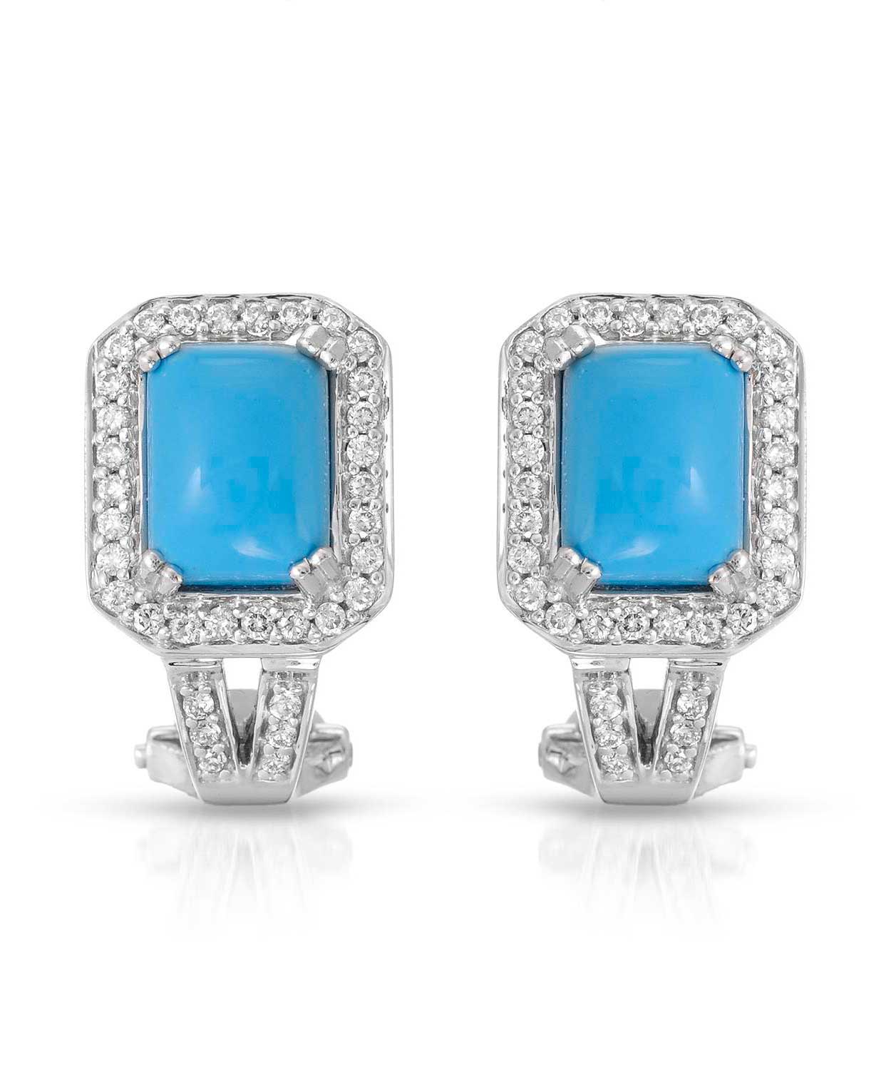 2.85 ctw Created Sleeping Beauty Turquoise and Diamond 14k Gold Art Deco Style Earrings View 1