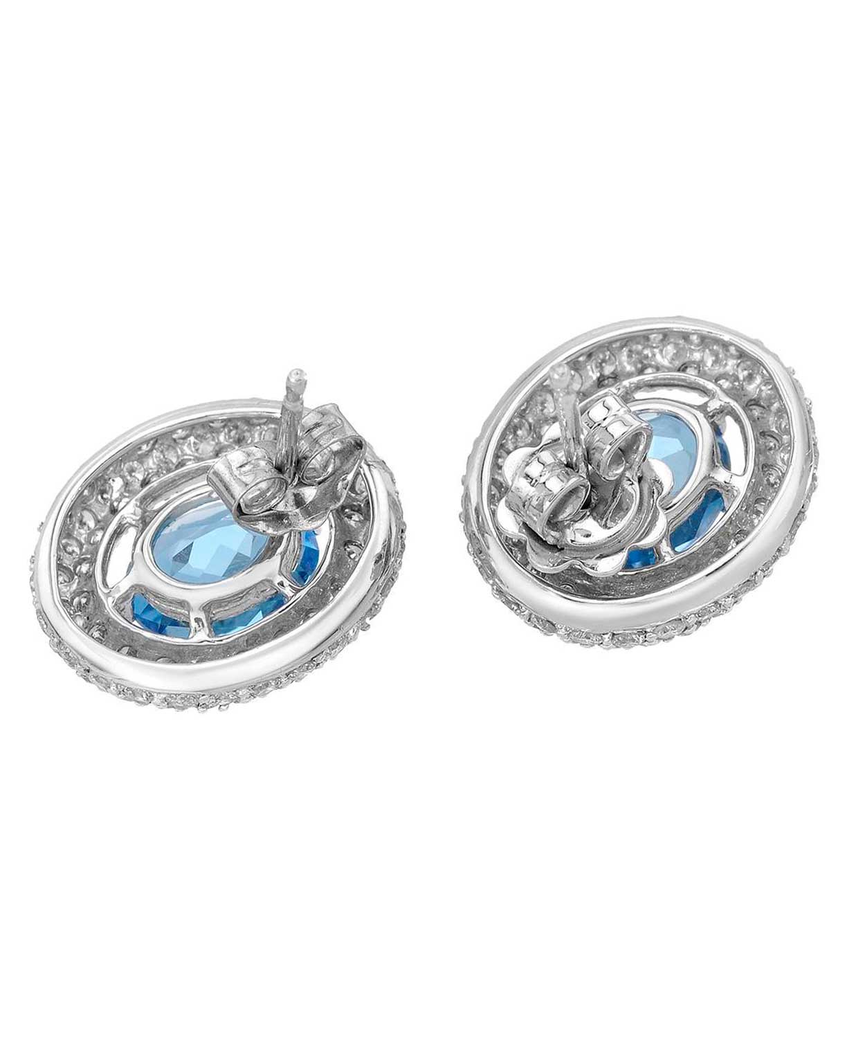 4.40 ctw Natural Swiss Blue Topaz and Diamond 14k White Gold Halo Stud Earrings View 2