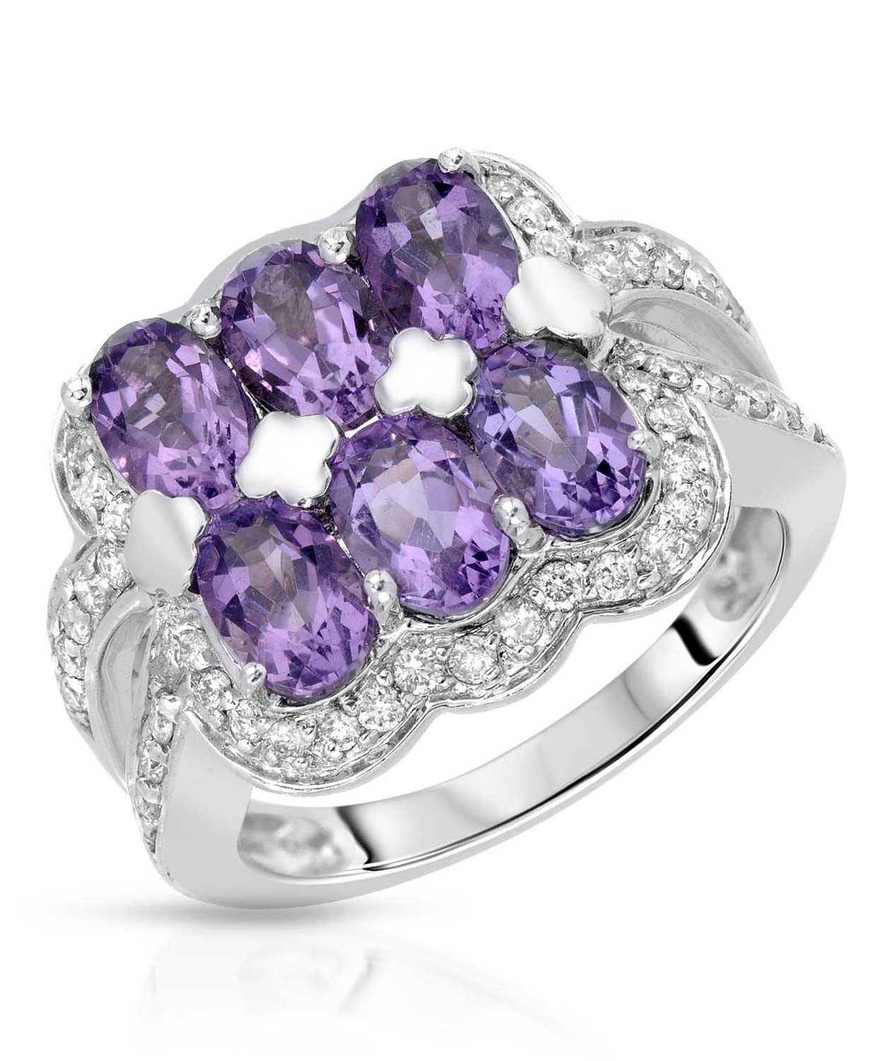 3.40 ctw Natural Amethyst and Diamond 14k Gold Right Hand Ring View 1