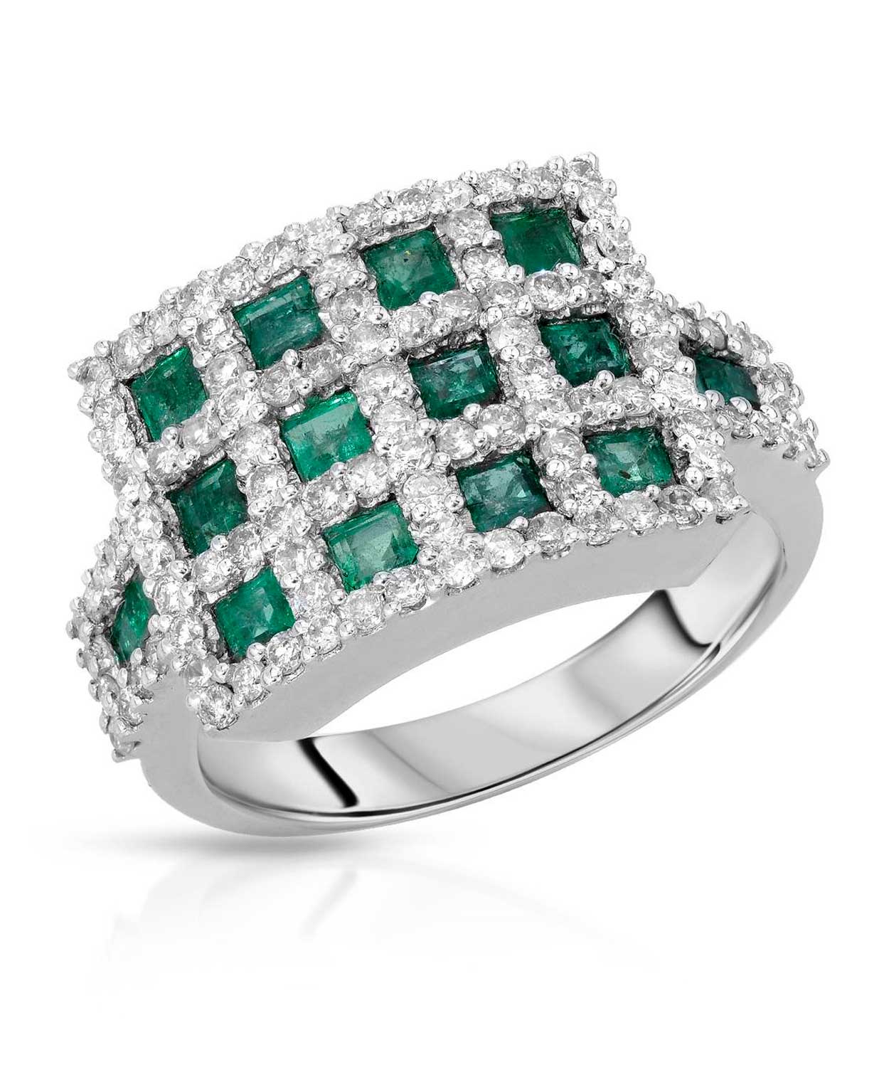 2.00 ctw Natural Emerald and Diamond 18k White Gold Rectangle Ring View 1