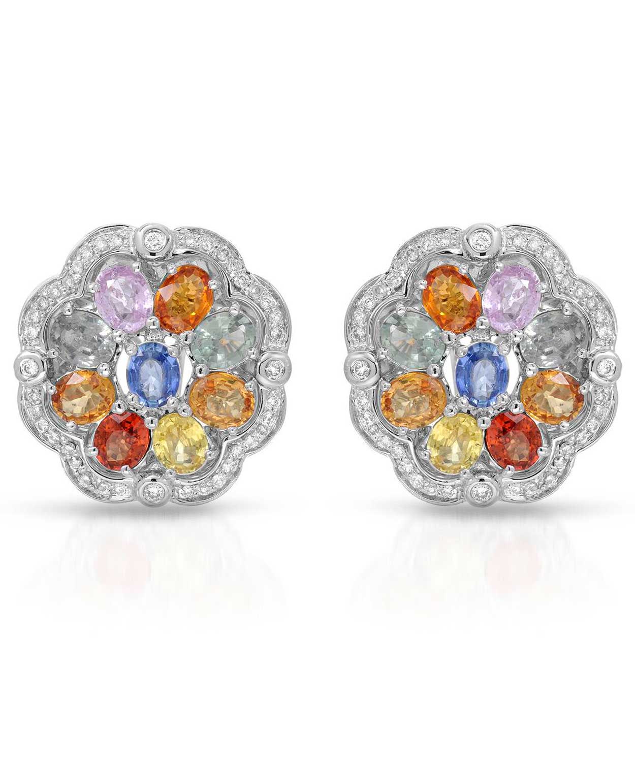 Glamour Collection 8.20 ctw Natural Multi-Color Sapphire and Diamond 14k Gold Cocktail Earrings View 1