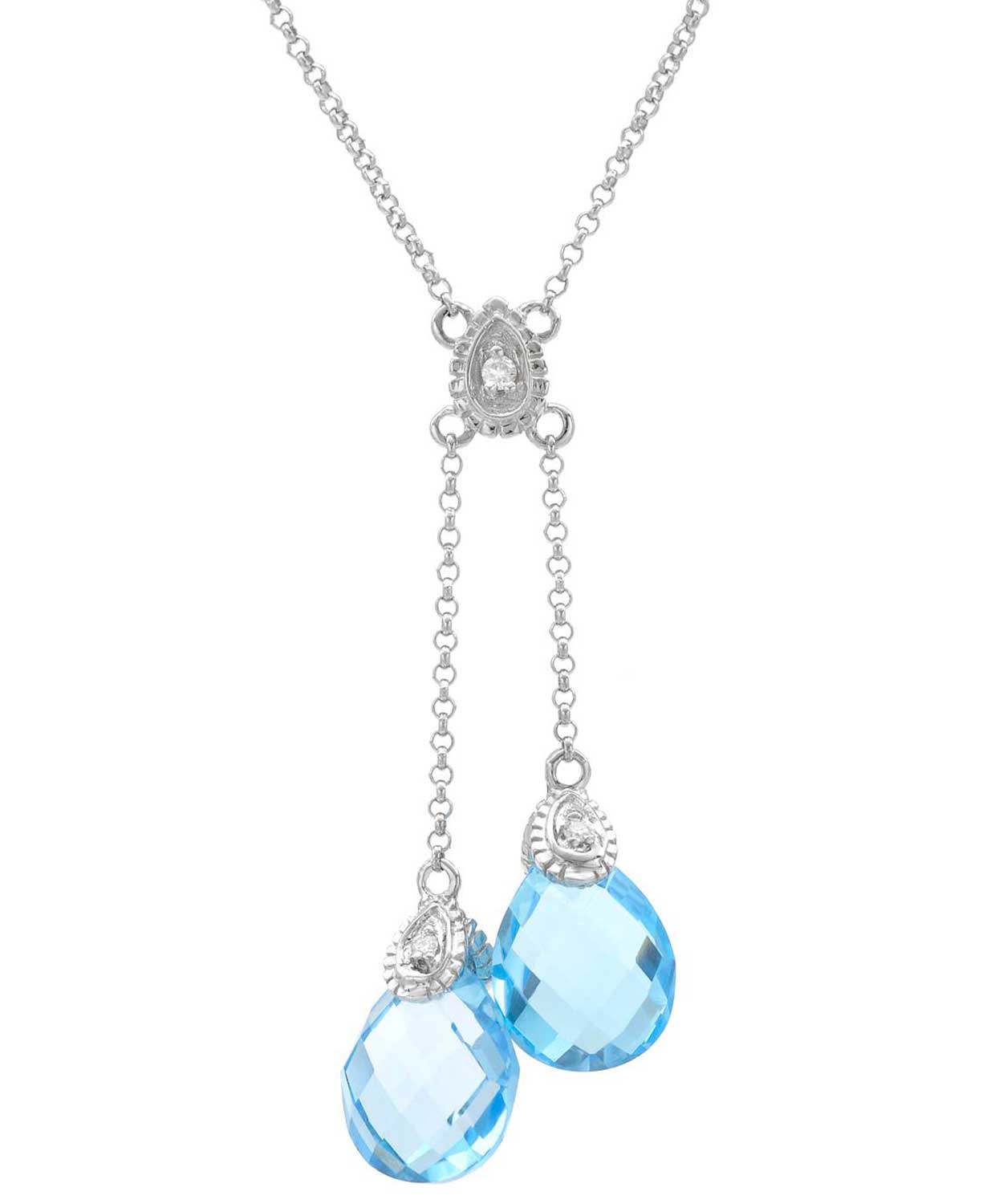 6.59 ctw Natural Sky Blue Topaz and Diamond 14k White Gold Drop Necklace View 1