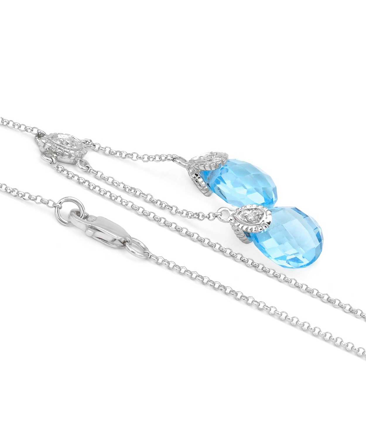 6.59 ctw Natural Sky Blue Topaz and Diamond 14k White Gold Drop Necklace View 2