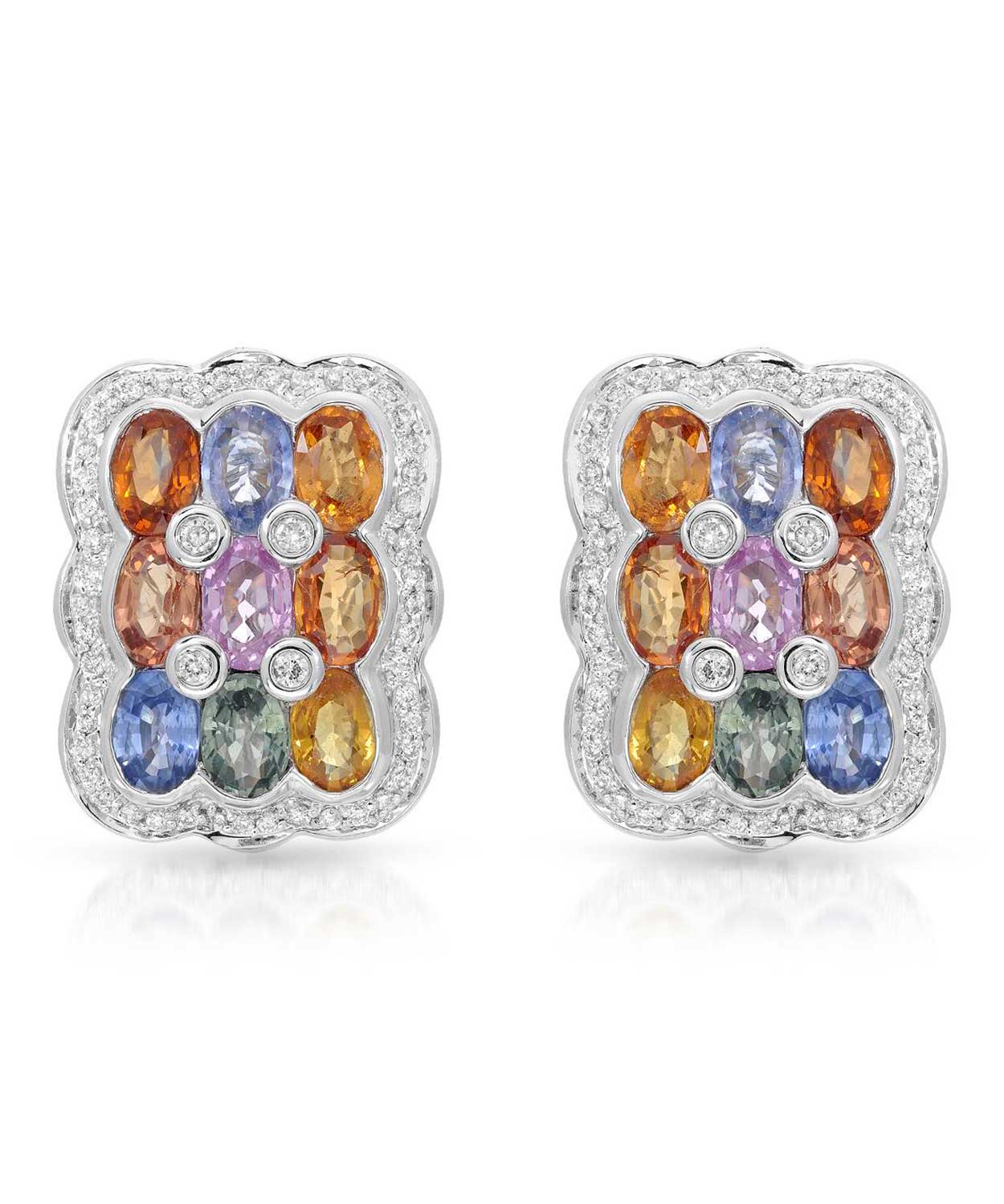 Allure Collection 10.69 ctw Natural Multi-Color Sapphire and Diamond 14k Gold Cocktail Earrings View 1