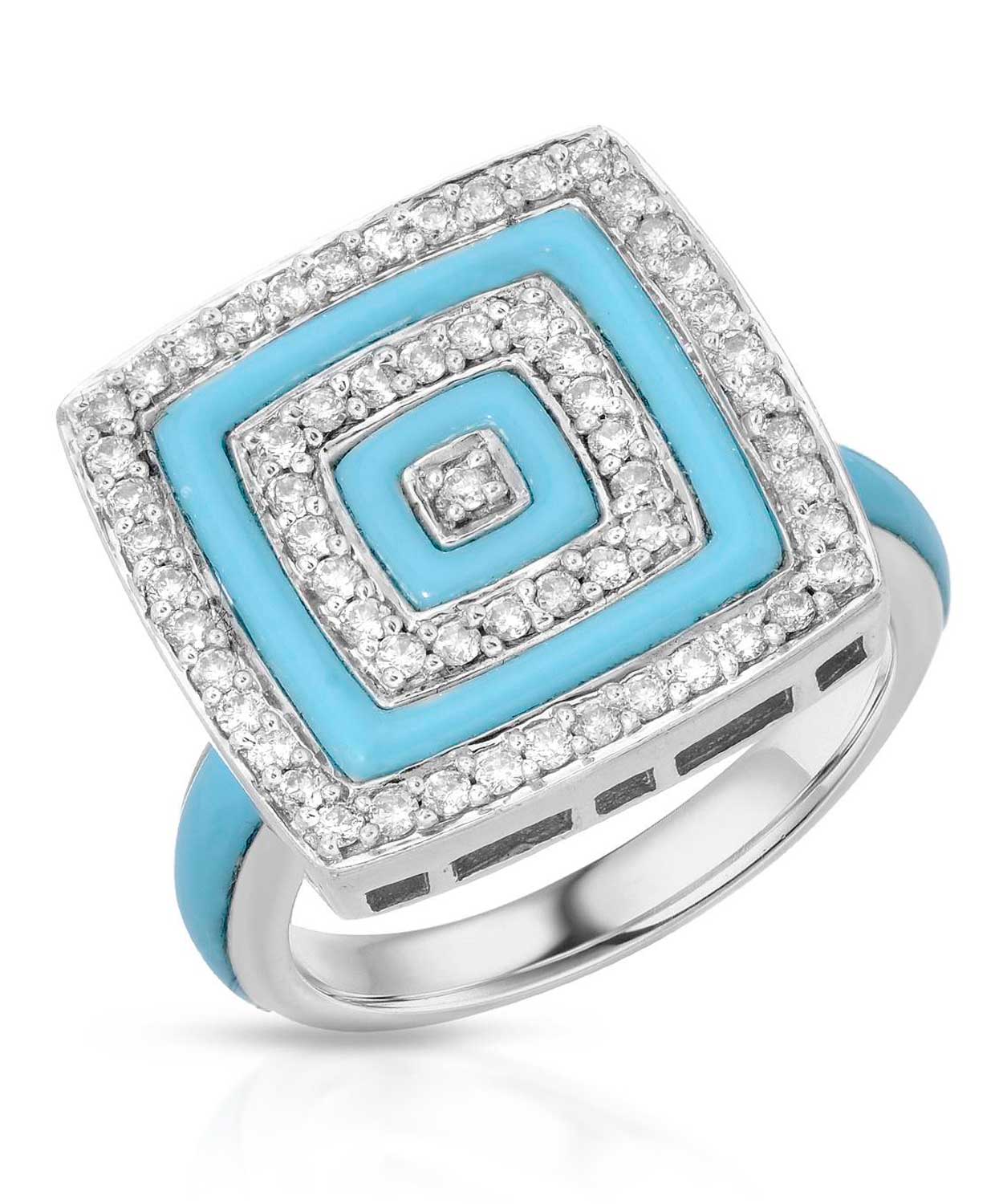 Allure Collection 2.48 ctw Created Turquoise and Diamond 14k White Gold Elegant Right Hand Ring View 1
