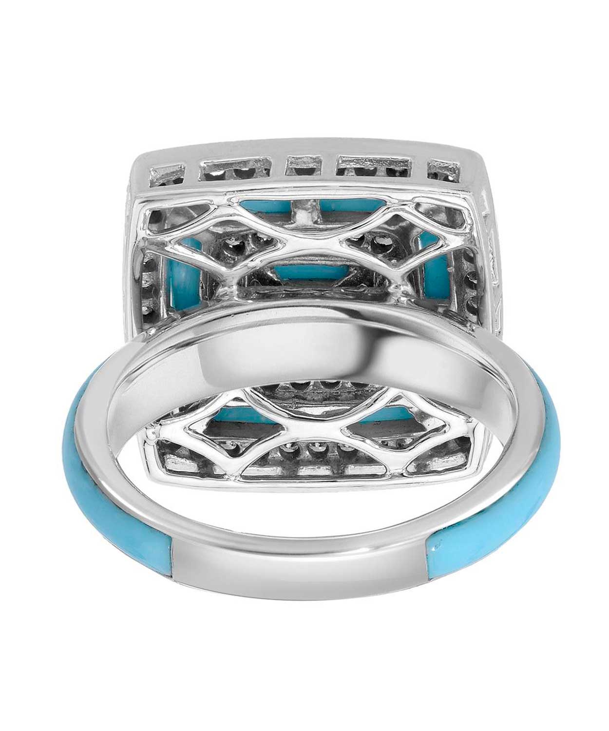 Allure Collection 2.48 ctw Created Turquoise and Diamond 14k White Gold Elegant Right Hand Ring View 2