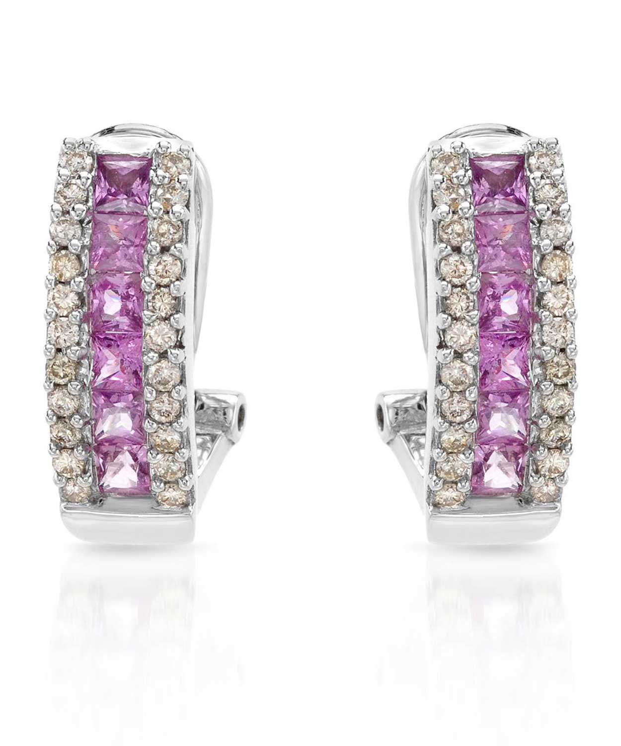 1.66 ctw Natural Pink Sapphire and Diamond 14k White Gold Elegant Earrings View 1