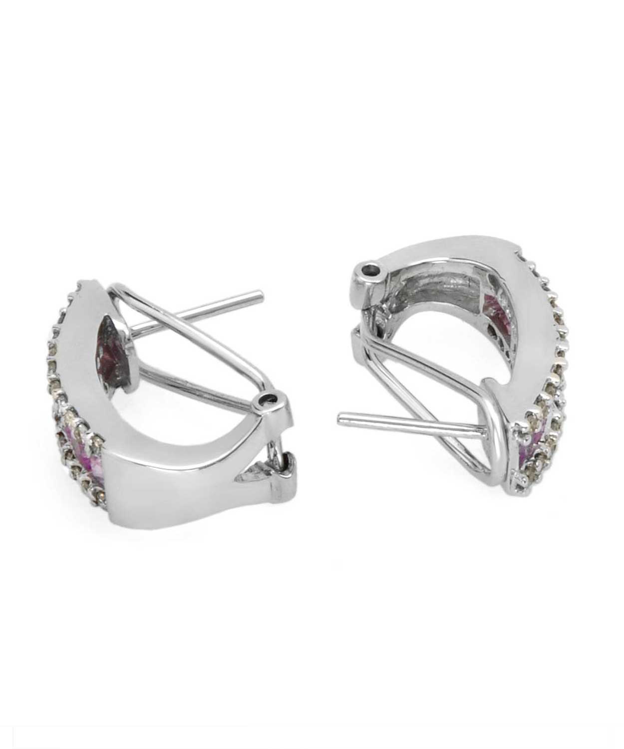 1.66 ctw Natural Pink Sapphire and Diamond 14k White Gold Elegant Earrings View 2