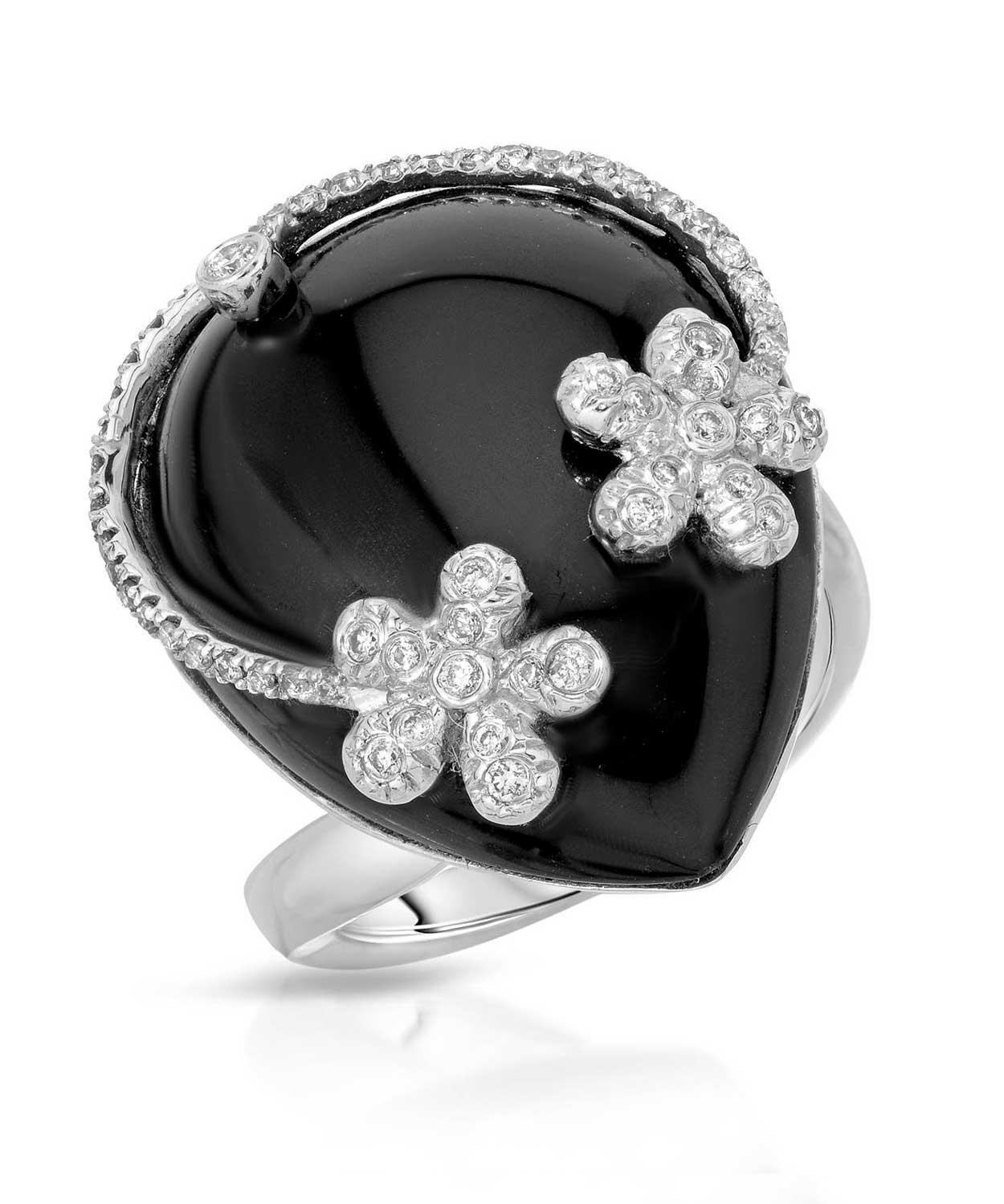 Black & White Collection 22.63 ctw Natural Onyx and Diamond 14k Gold Bold Cocktail Ring View 1