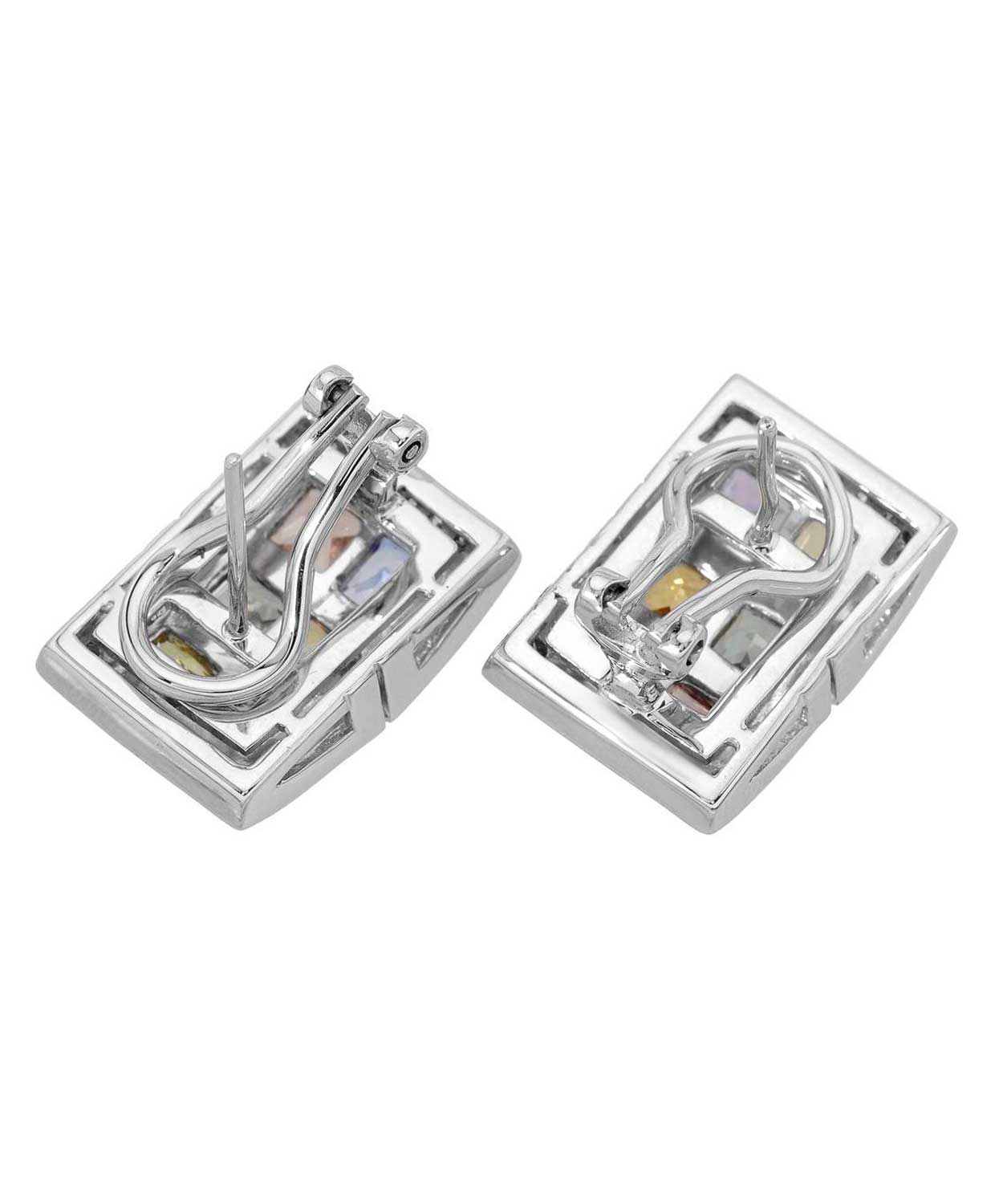 5.40 ctw Natural Multi-Color Sapphire and Diamond 14k Gold Rectangle Cocktail Earrings View 2